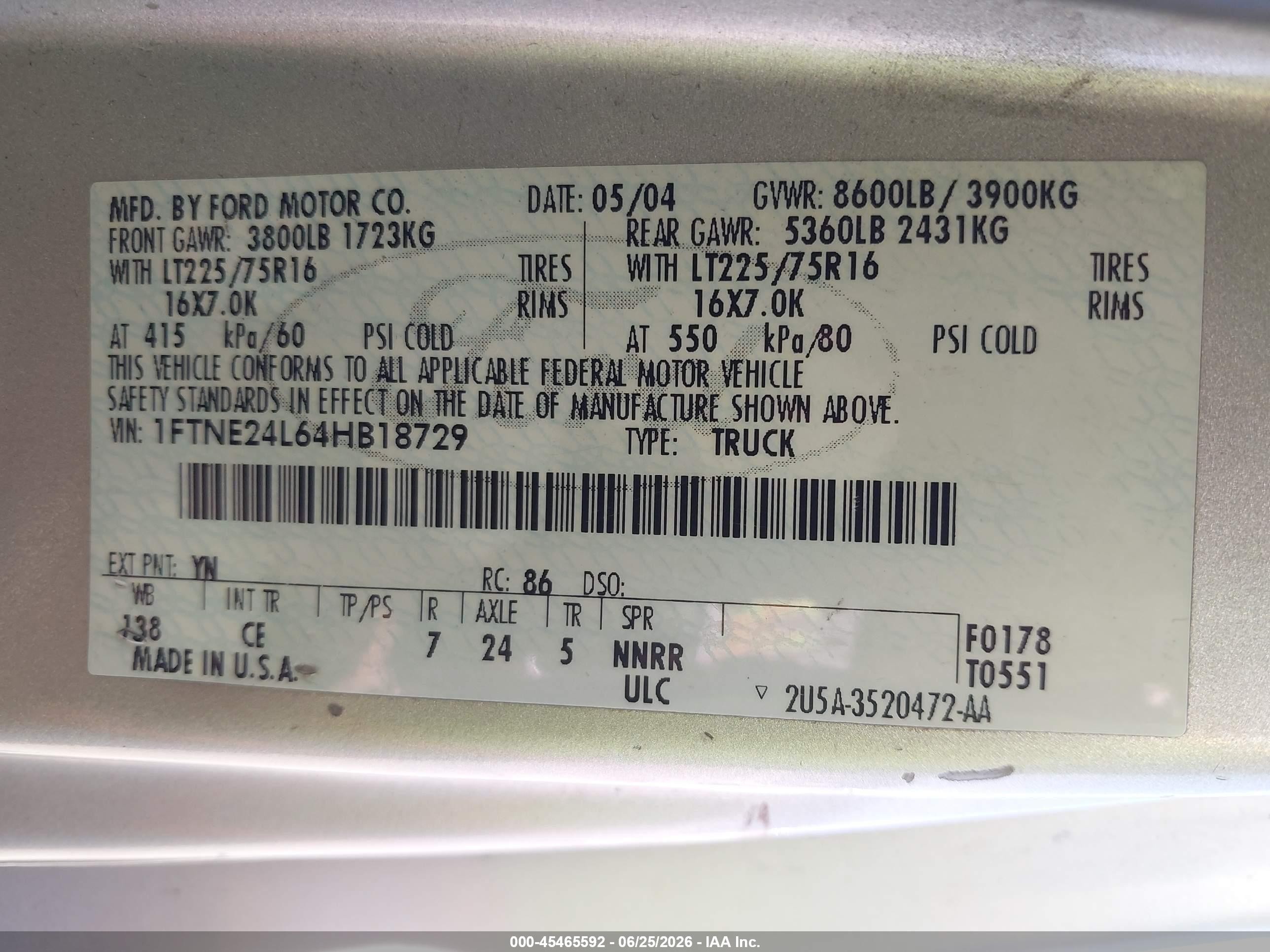 2004 Ford E-250 Commercial/recreational Gray vin: 1FTNE24L64HB18729