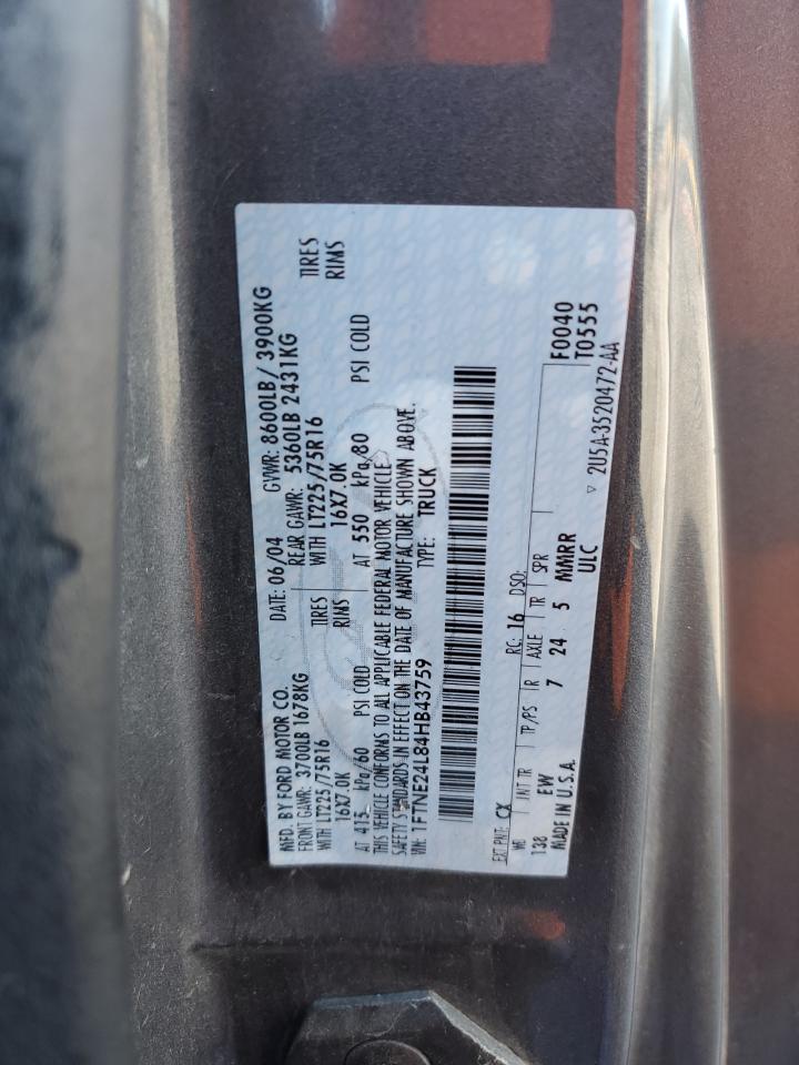 2004 Ford Econoline E250 Van Угольный vin: 1FTNE24L84HB43759