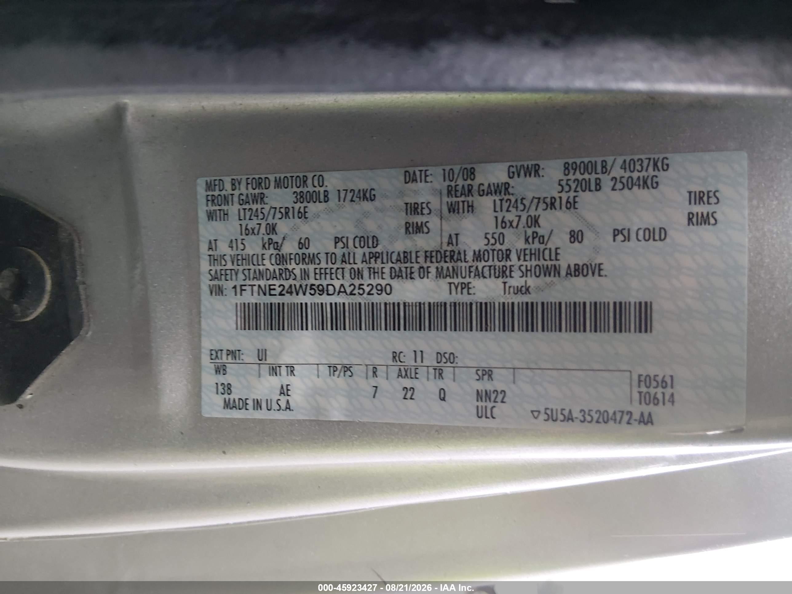 2009 Ford Econoline E250 Van Серебряный vin: 1FTNE24W59DA25290