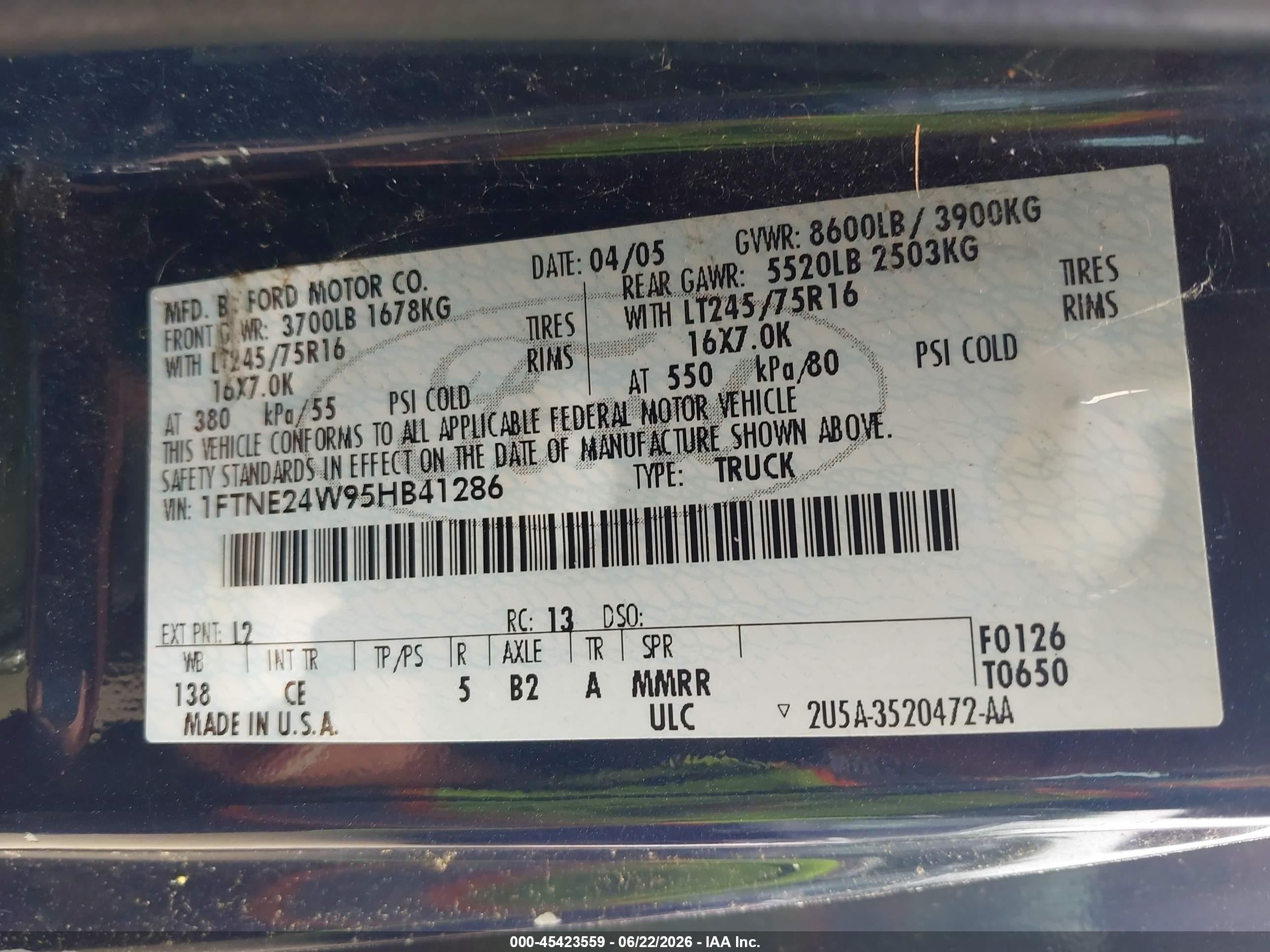 2005 Ford E-250 Commercial/recreational Dark Blue vin: 1FTNE24W95HB41286