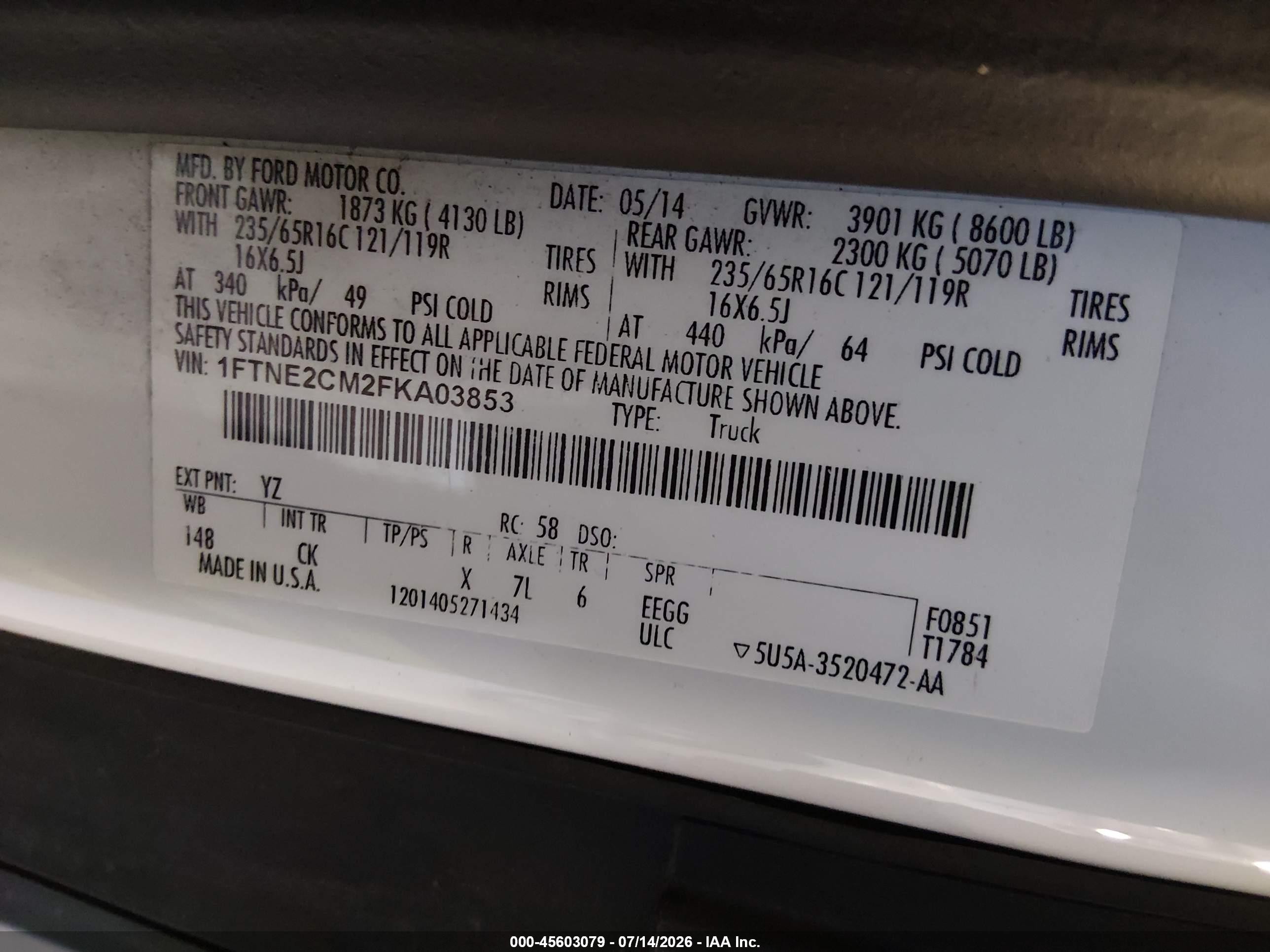 2015 Ford Transit-150   Blue vin: 1FTNE2CM2FKA03853