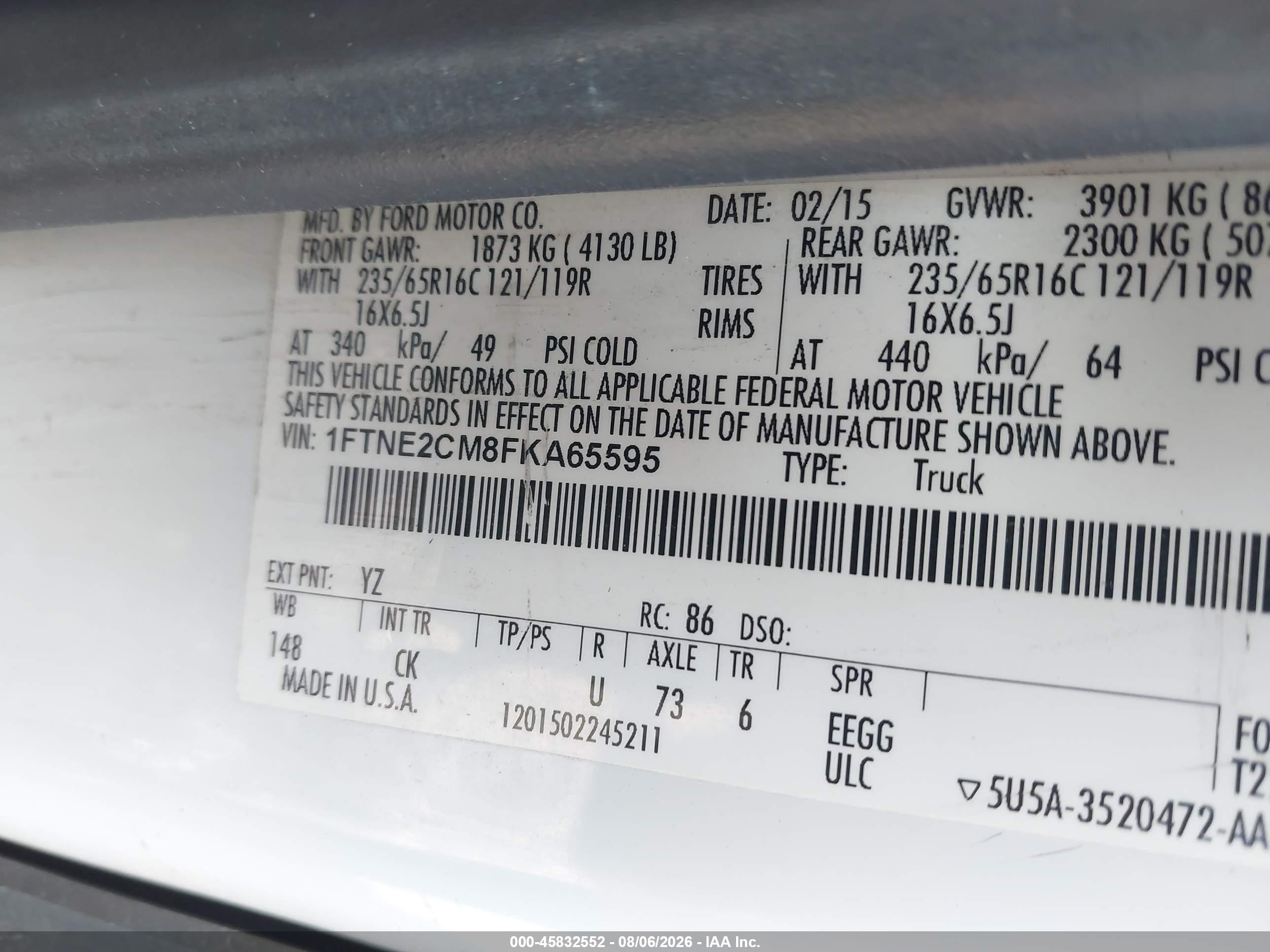 2015 Ford Transit-150   White vin: 1FTNE2CM8FKA65595