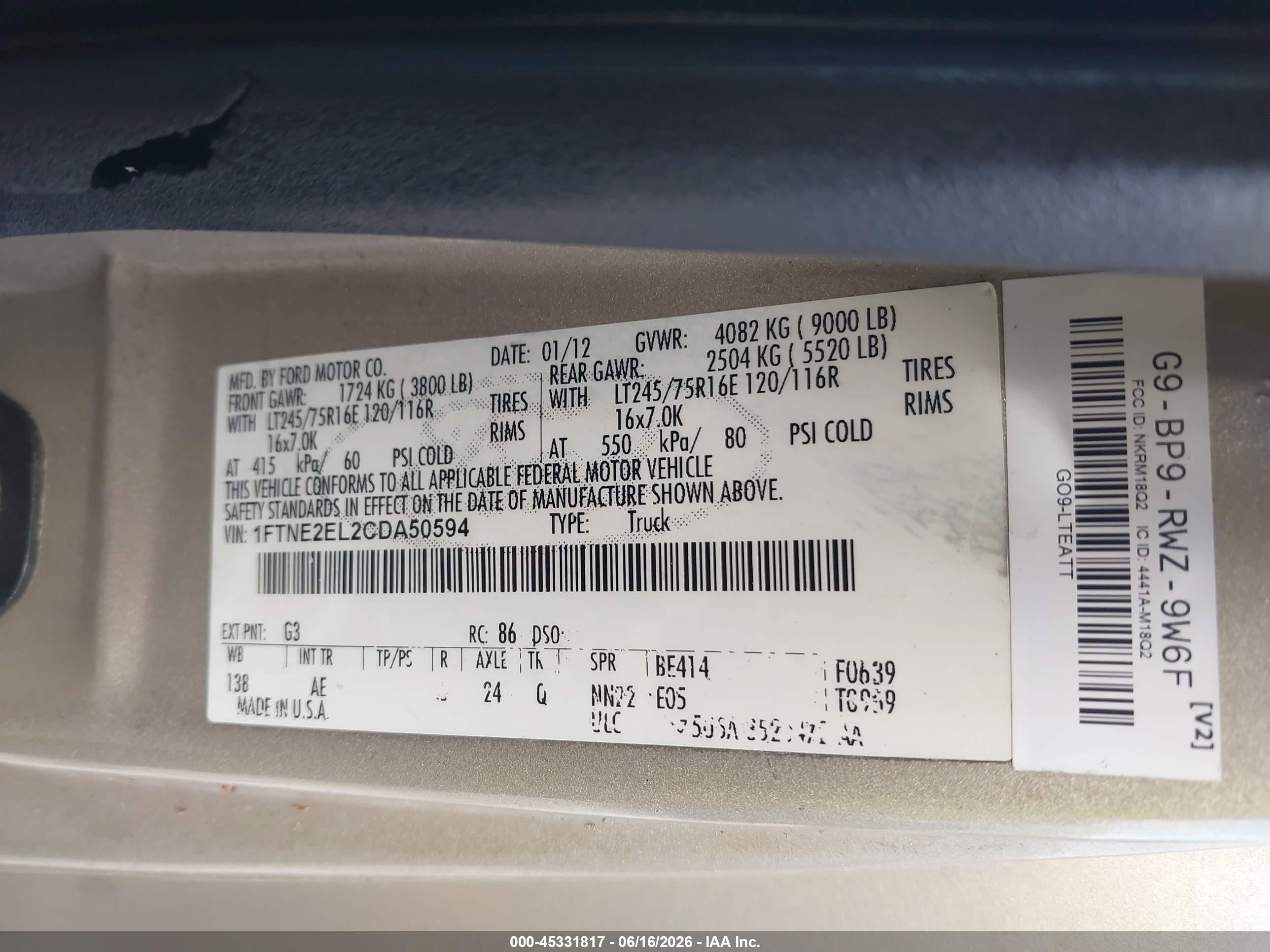2012 Ford E-250 Commercial Gold vin: 1FTNE2EL2CDA50594