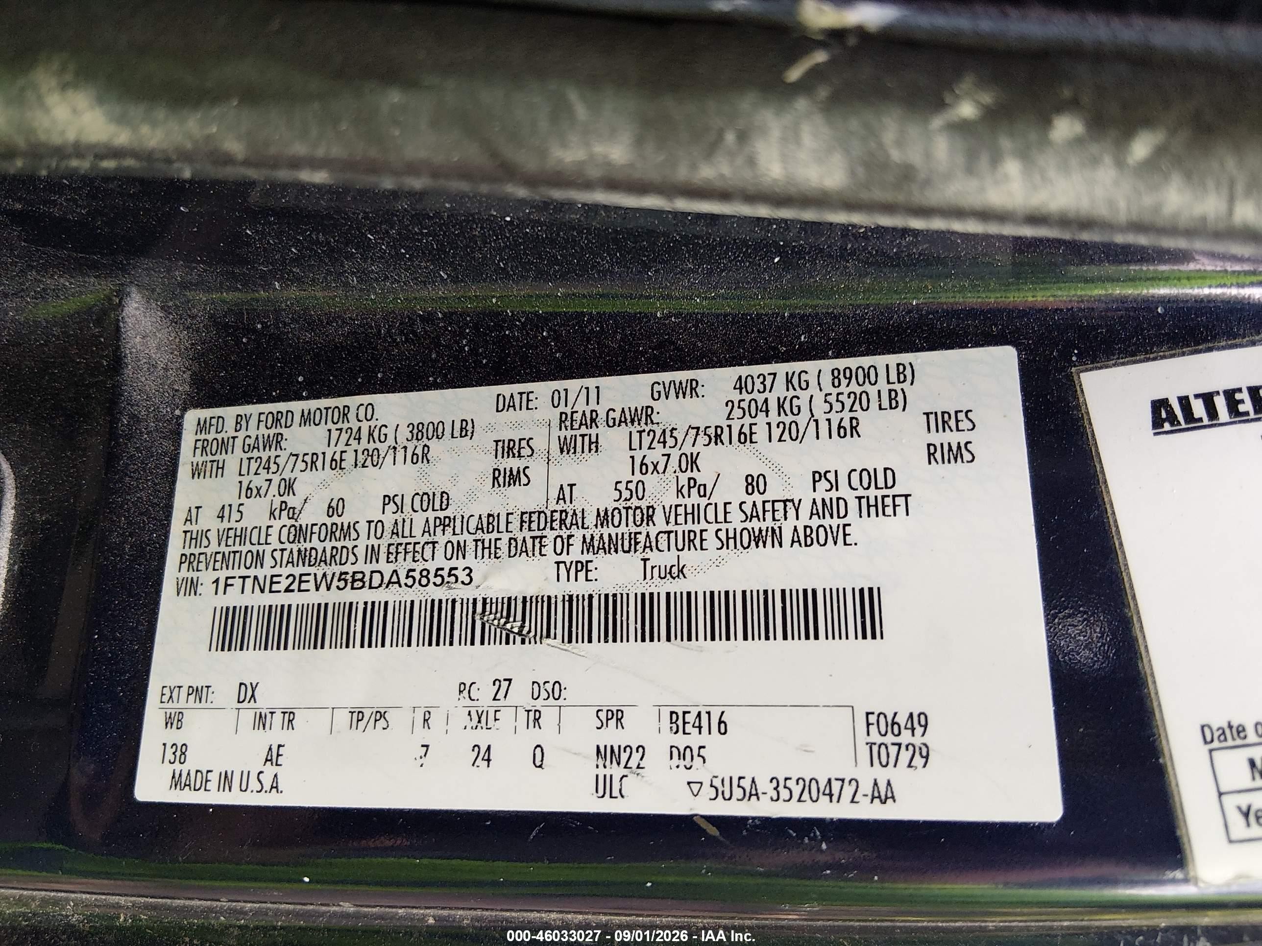 2011 Ford E-250 Commercial Blue vin: 1FTNE2EW5BDA58553