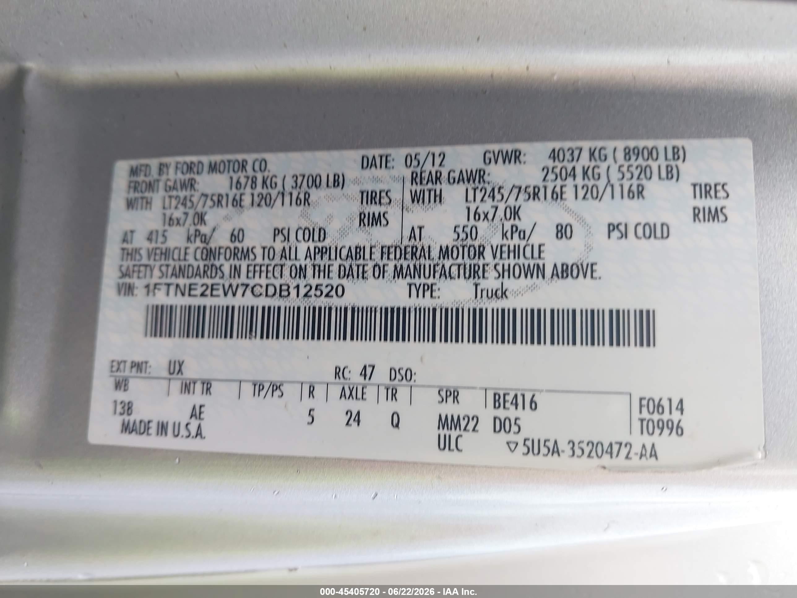 2012 Ford E-250 Commercial/recreational Silver vin: 1FTNE2EW7CDB12520