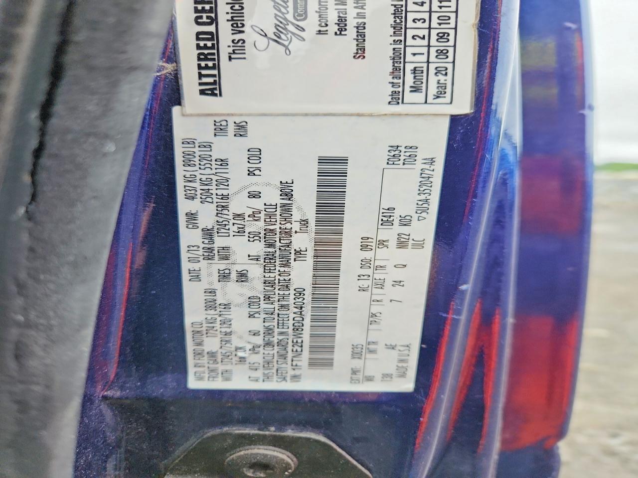 2013 Ford Econoline E250 Van Blue vin: 1FTNE2EW8DDA40390