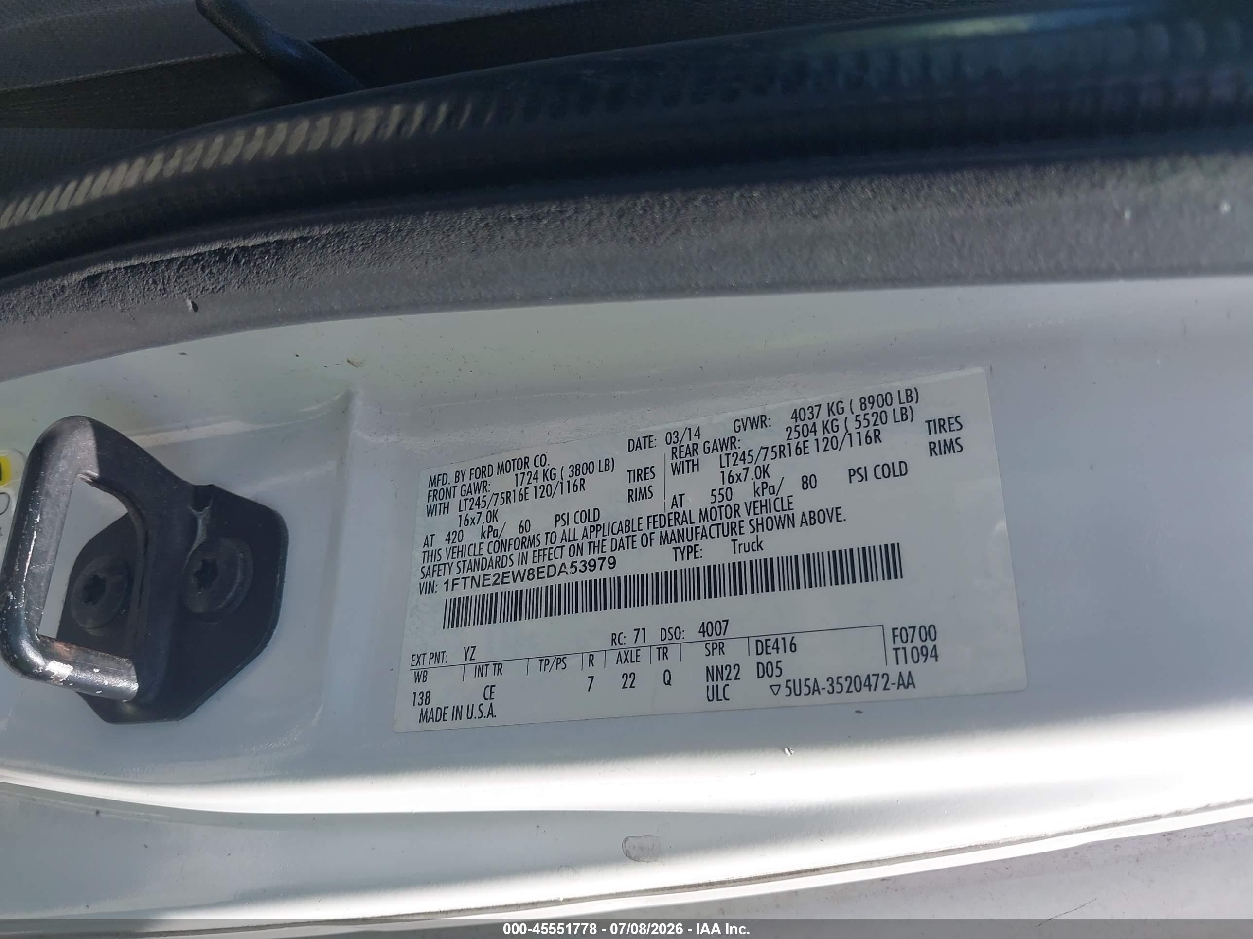 2014 Ford E-250 Commercial/recreational White vin: 1FTNE2EW8EDA53979