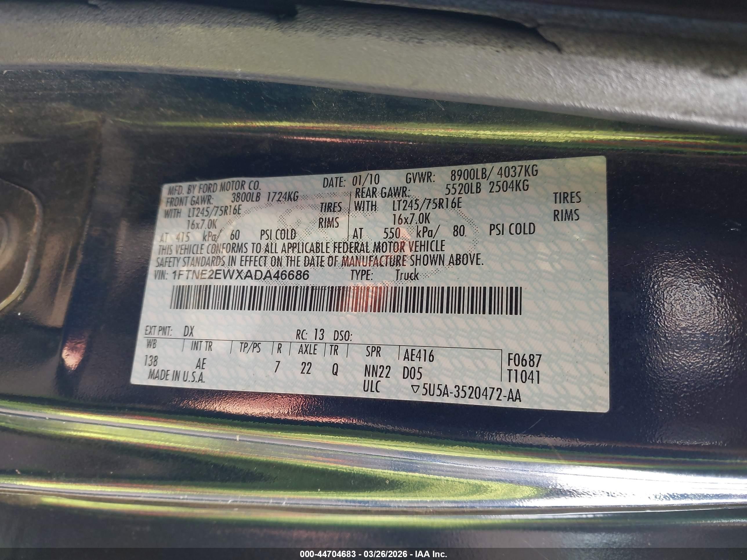 2010 Ford E-250 Commercial/recreational Blue vin: 1FTNE2EWXADA46686