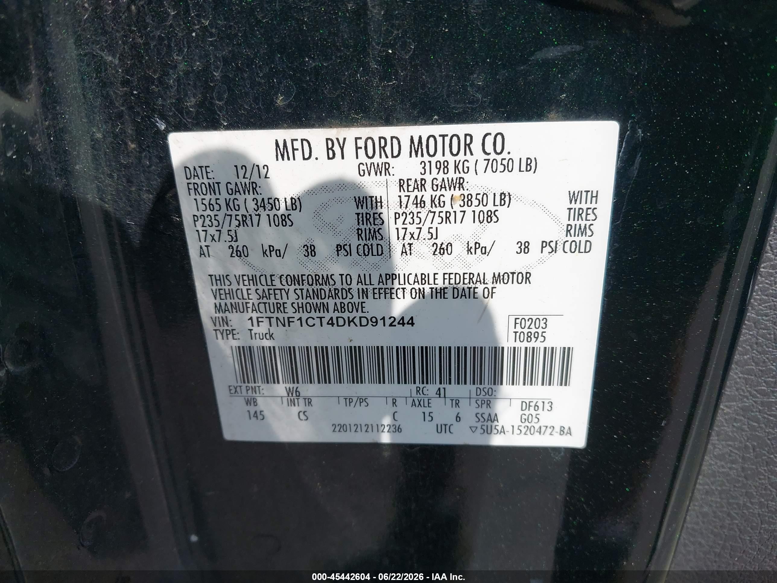 2013 Ford F-150 Xl/xlt Green vin: 1FTNF1CT4DKD91244