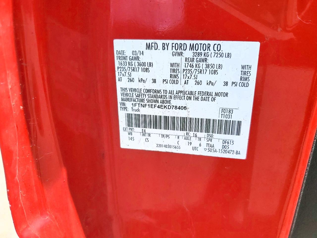 2014 Ford F150 Красный vin: 1FTNF1EF4EKD78406