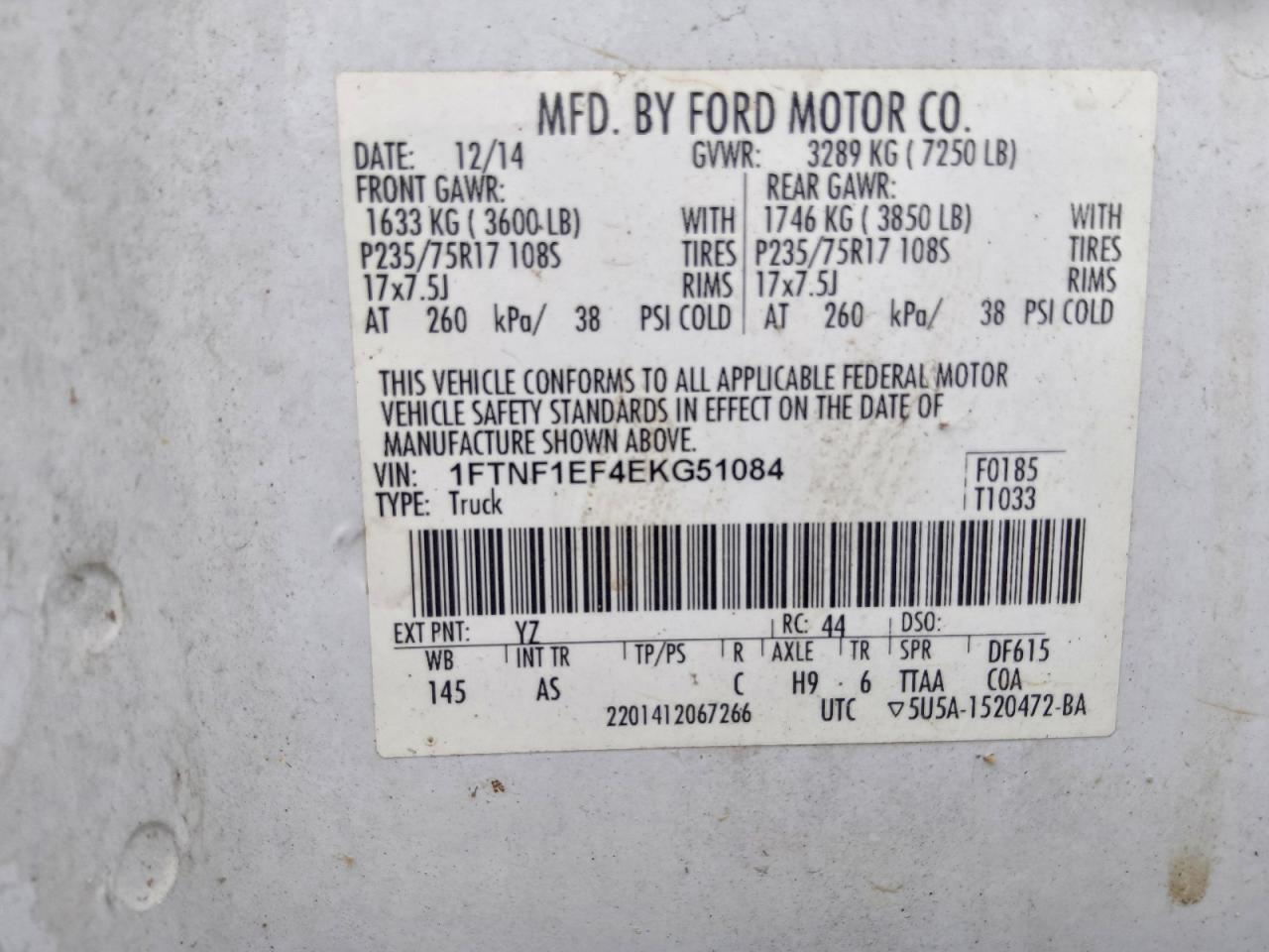 2014 Ford F150 White vin: 1FTNF1EF4EKG51084