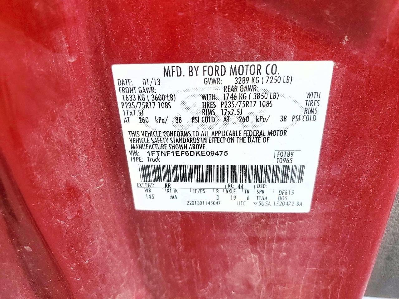 2013 Ford F150 Red vin: 1FTNF1EF6DKE09475