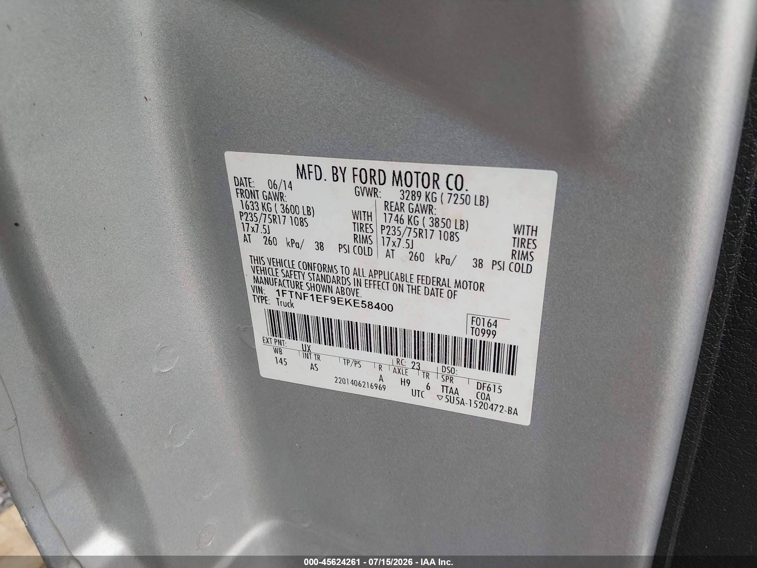 2014 Ford F-150 Xl Silver vin: 1FTNF1EF9EKE58400