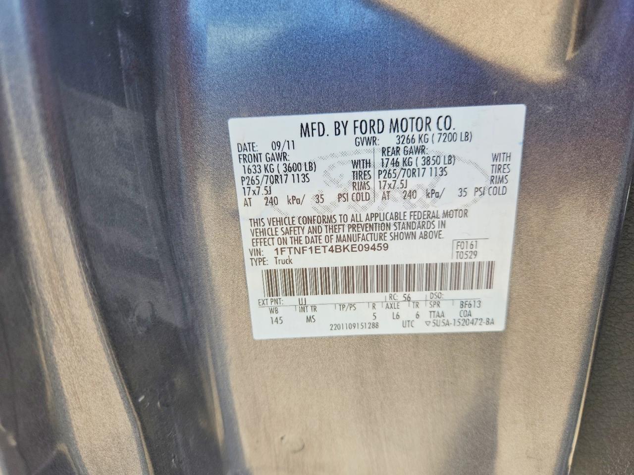 2011 Ford F150 Gray vin: 1FTNF1ET4BKE09459