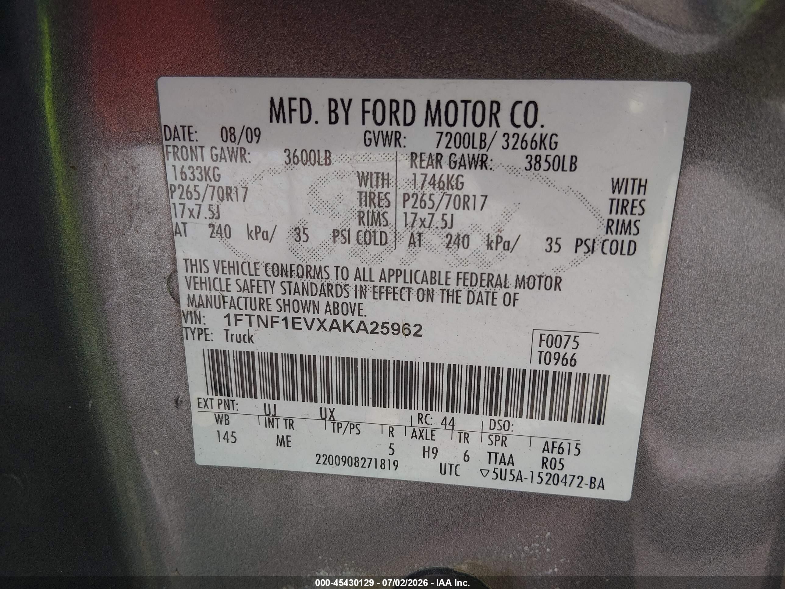 2010 Ford F-150 Xl/xl W/mid-box Prep/xlt/xlt W/mid-box Prep Gray vin: 1FTNF1EVXAKA25962