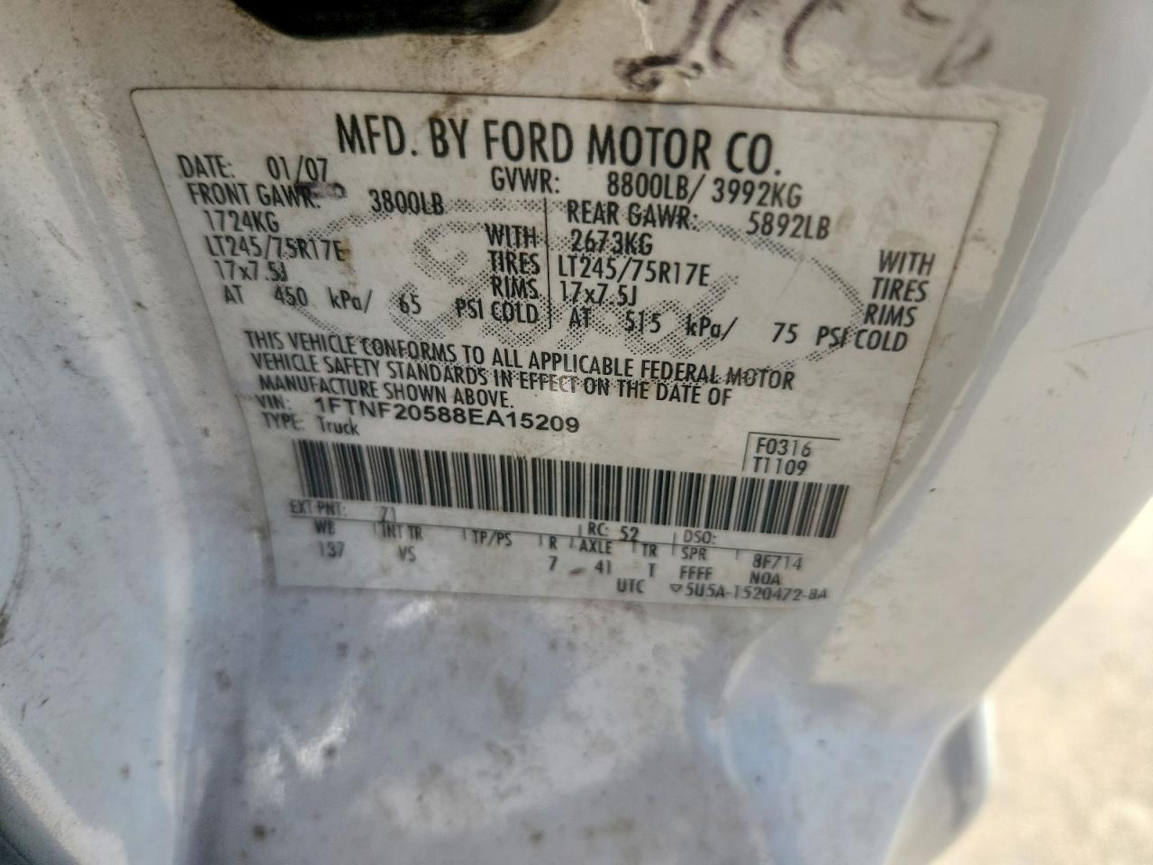 2008 Ford F250 Super Duty White vin: 1FTNF20588EA15209
