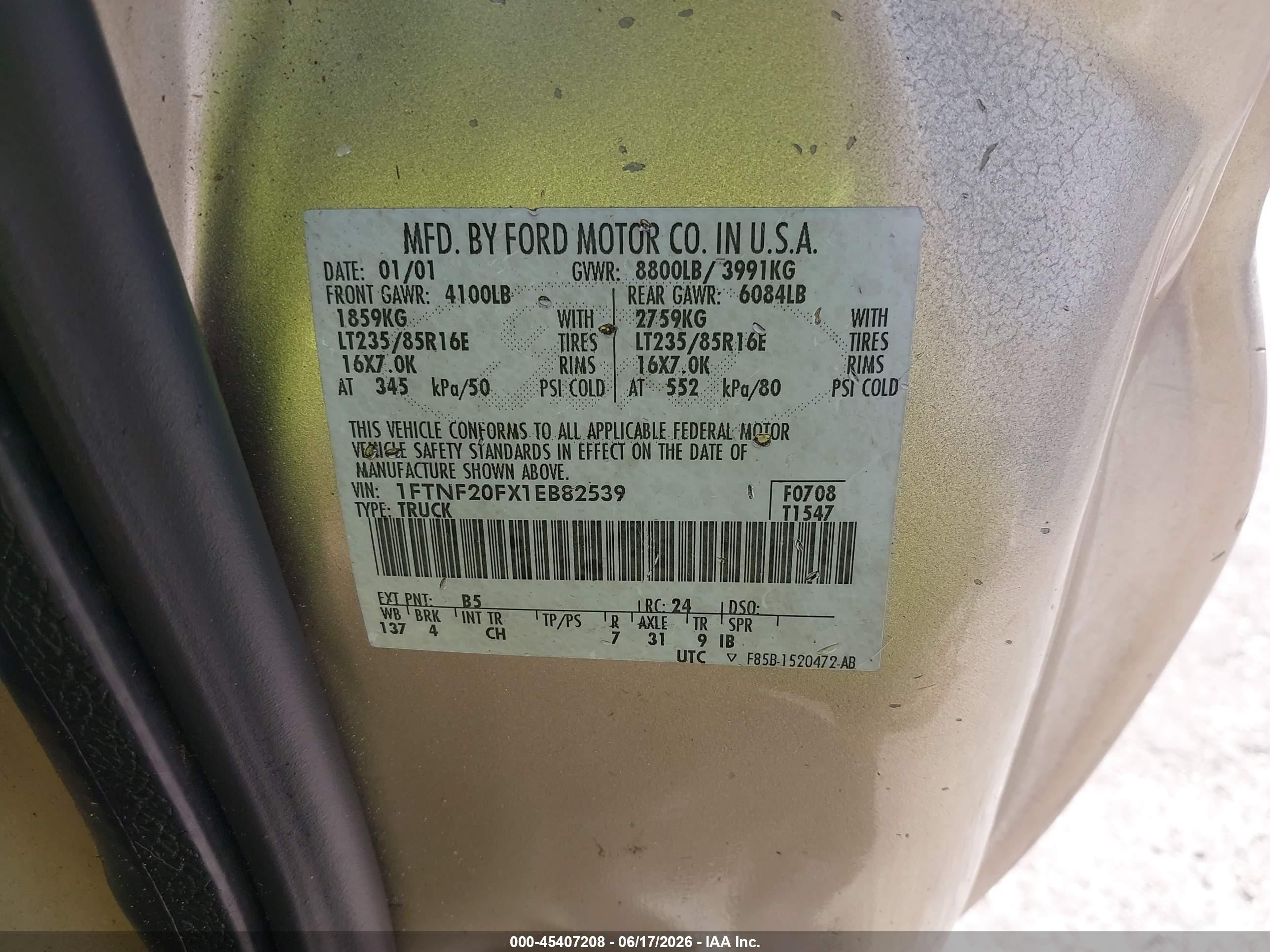 2001 Ford F-250 Xl/xlt Gold vin: 1FTNF20FX1EB82539
