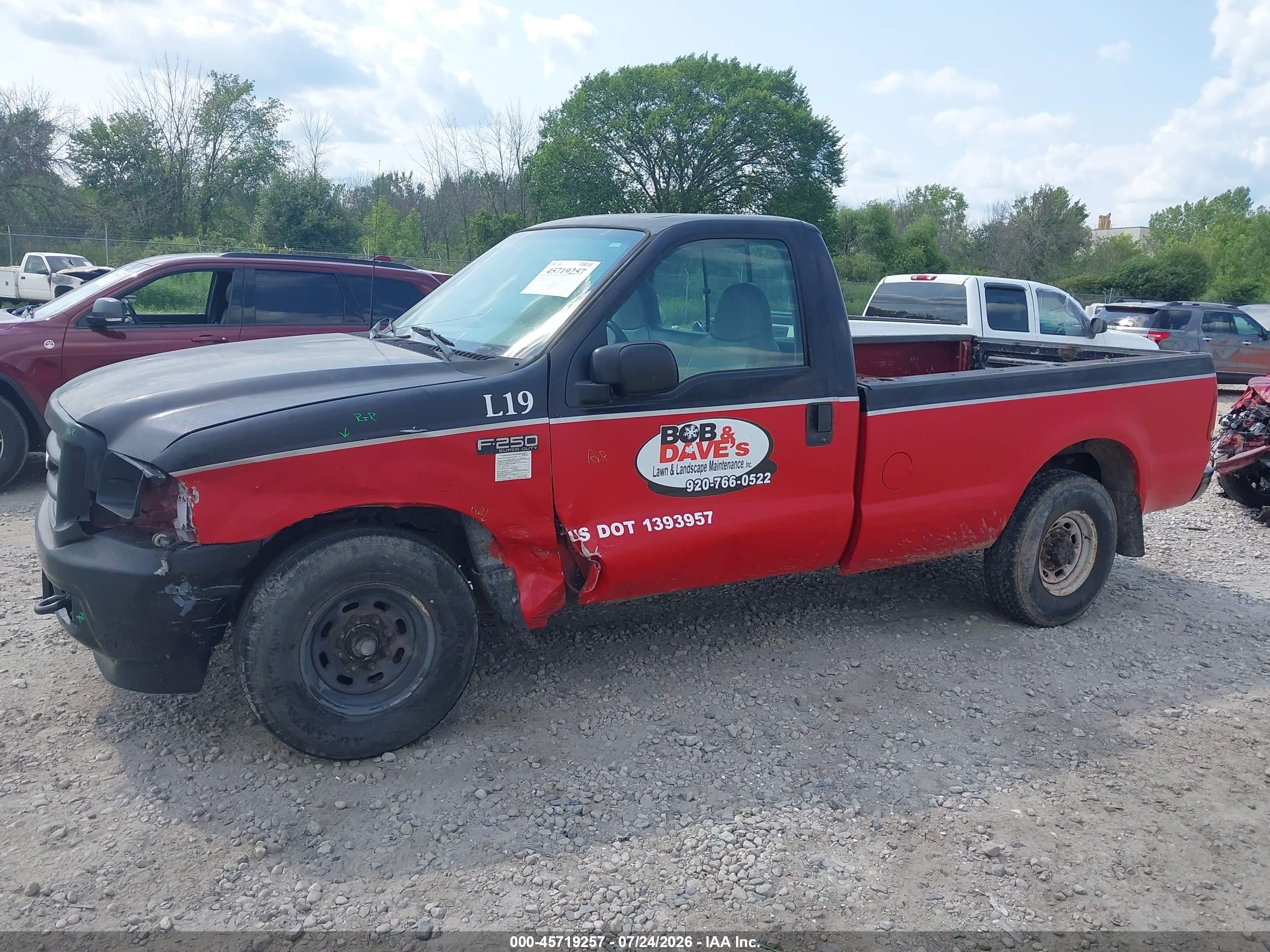 2001 Ford F-250 Xl/xlt Red vin: 1FTNF20L01EC09429