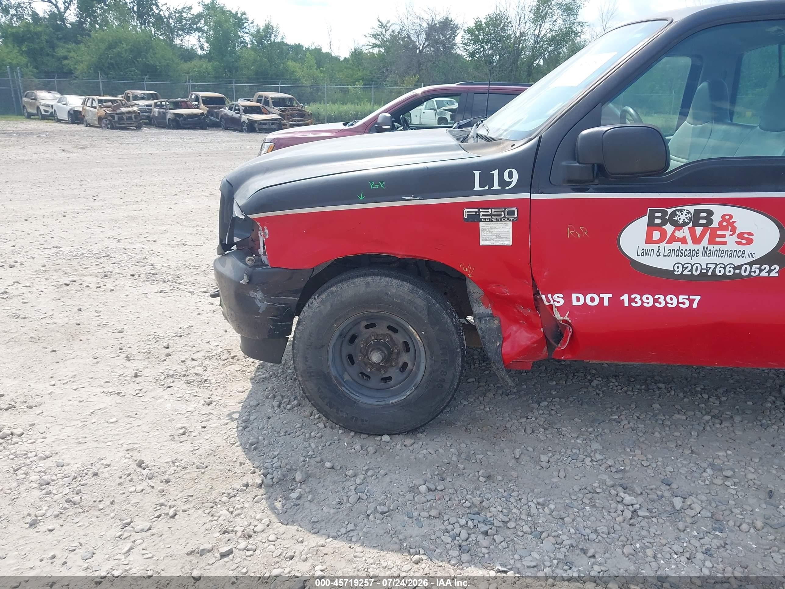 2001 Ford F-250 Xl/xlt Red vin: 1FTNF20L01EC09429