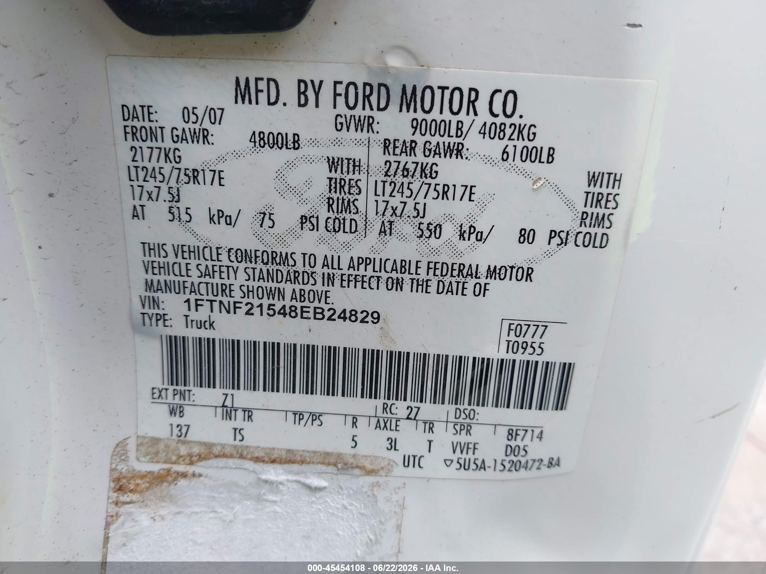 2008 Ford Super Duty F-250 Srw Xl/xlt White vin: 1FTNF21548EB24829