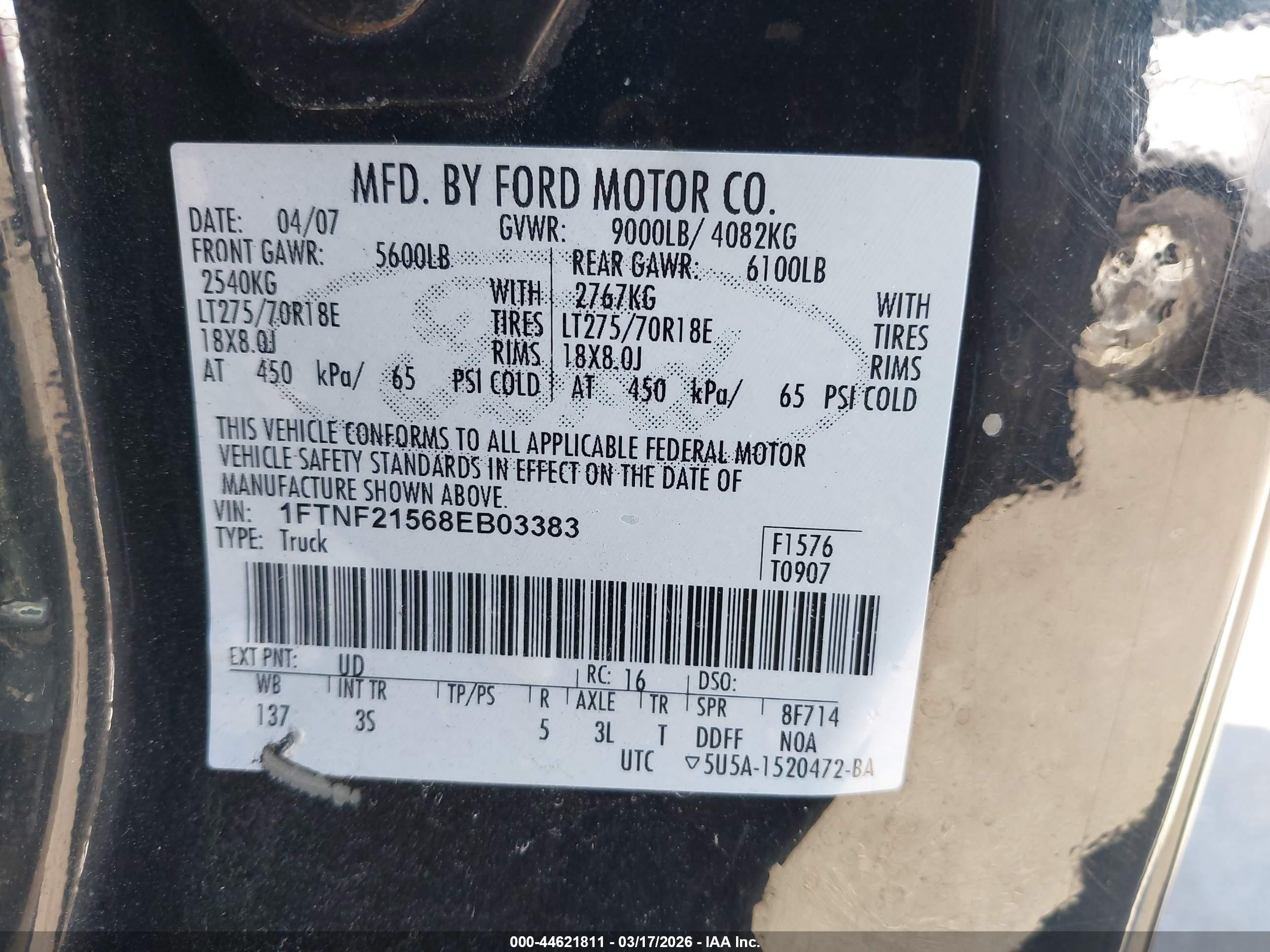 2008 Ford F-250 Xl/xlt Black vin: 1FTNF21568EB03383