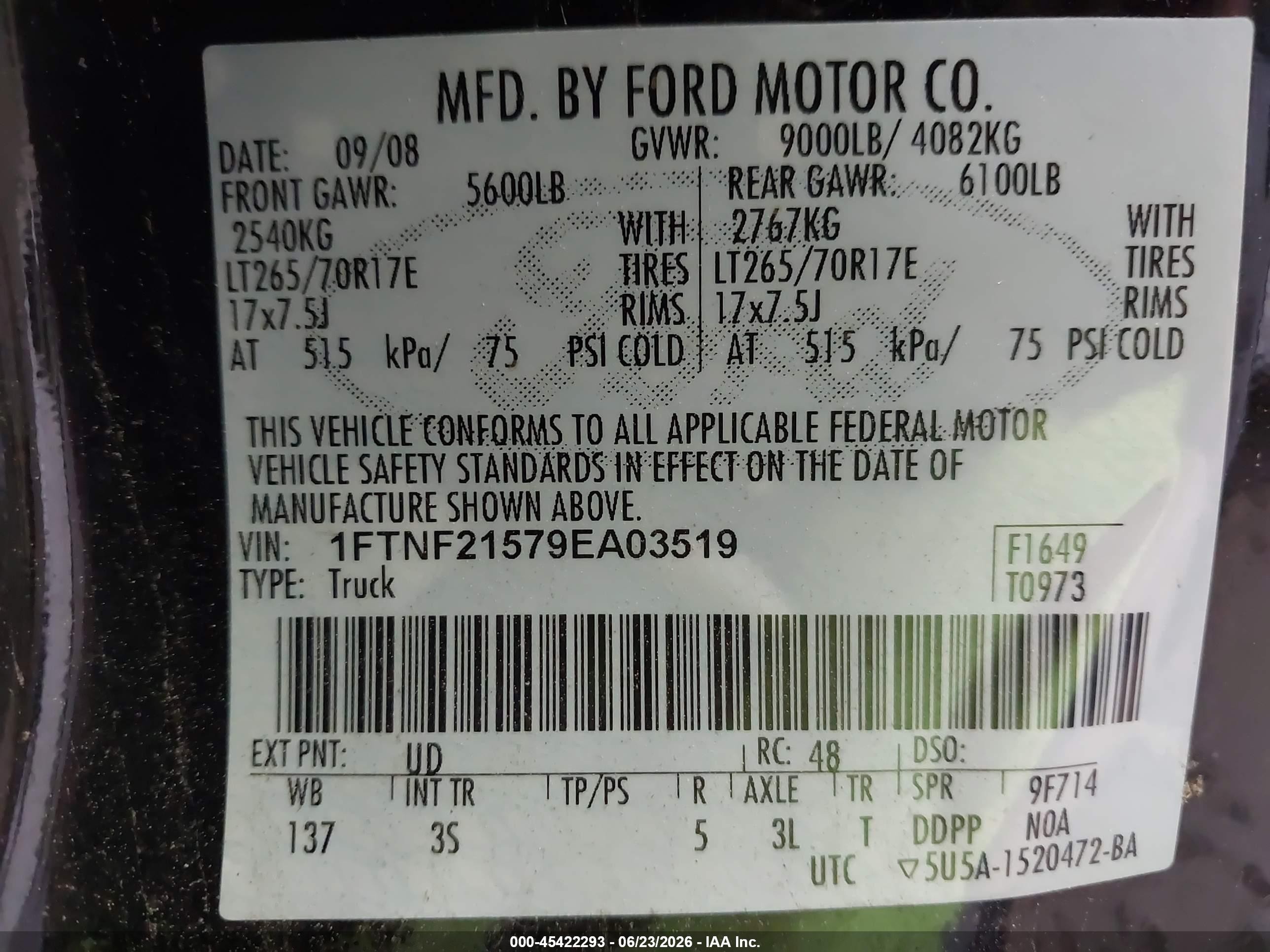 2009 Ford Super Duty F-250 Srw Xl/xlt Black vin: 1FTNF21579EA03519