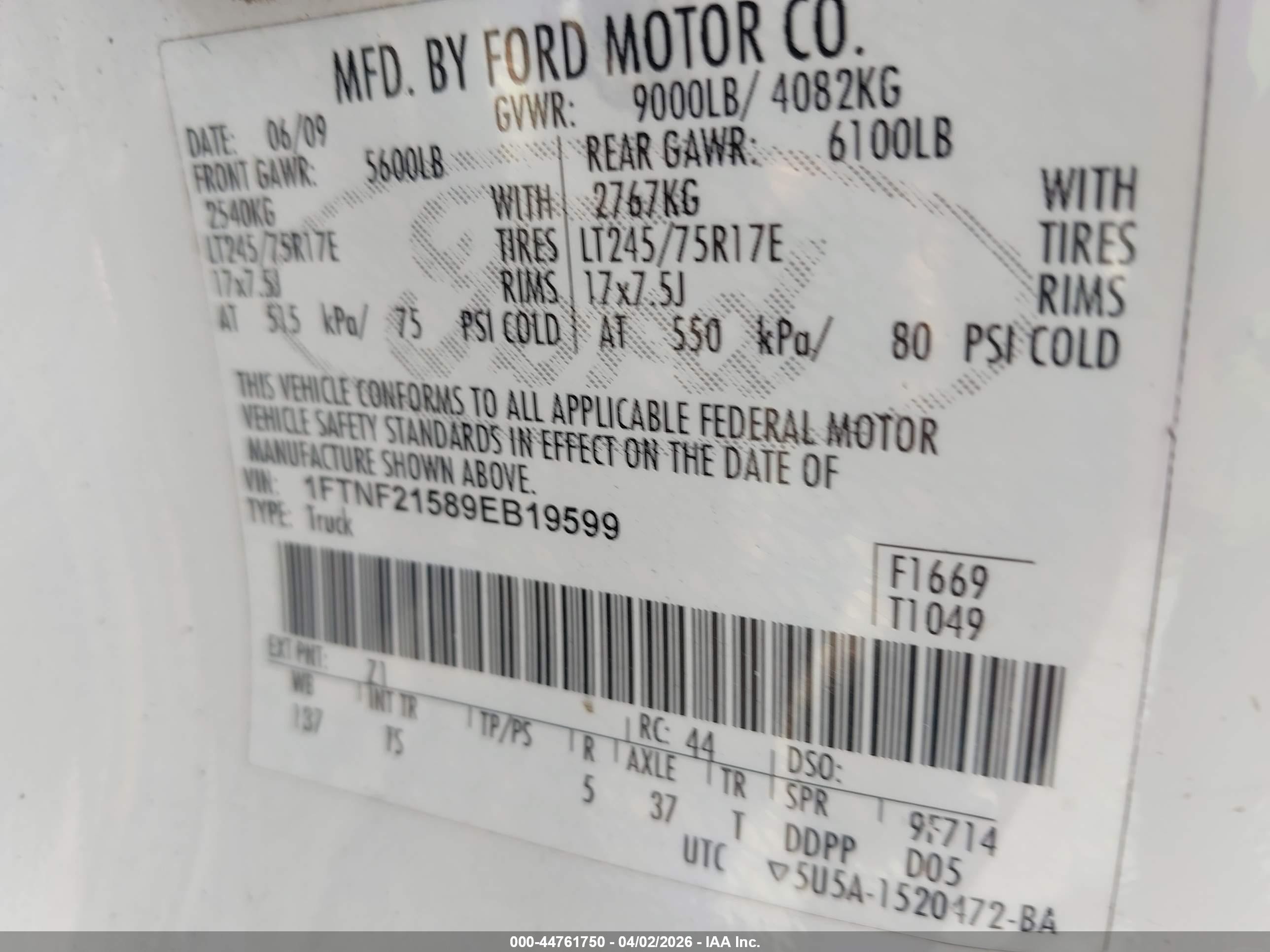 2009 Ford F-250 Xl/xlt White vin: 1FTNF21589EB19599