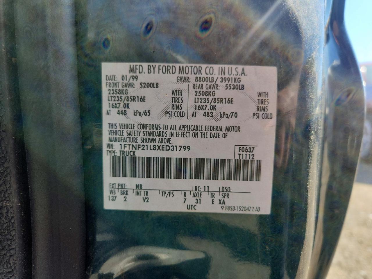 1999 Ford F250 Super Duty Green vin: 1FTNF21L8XED31799