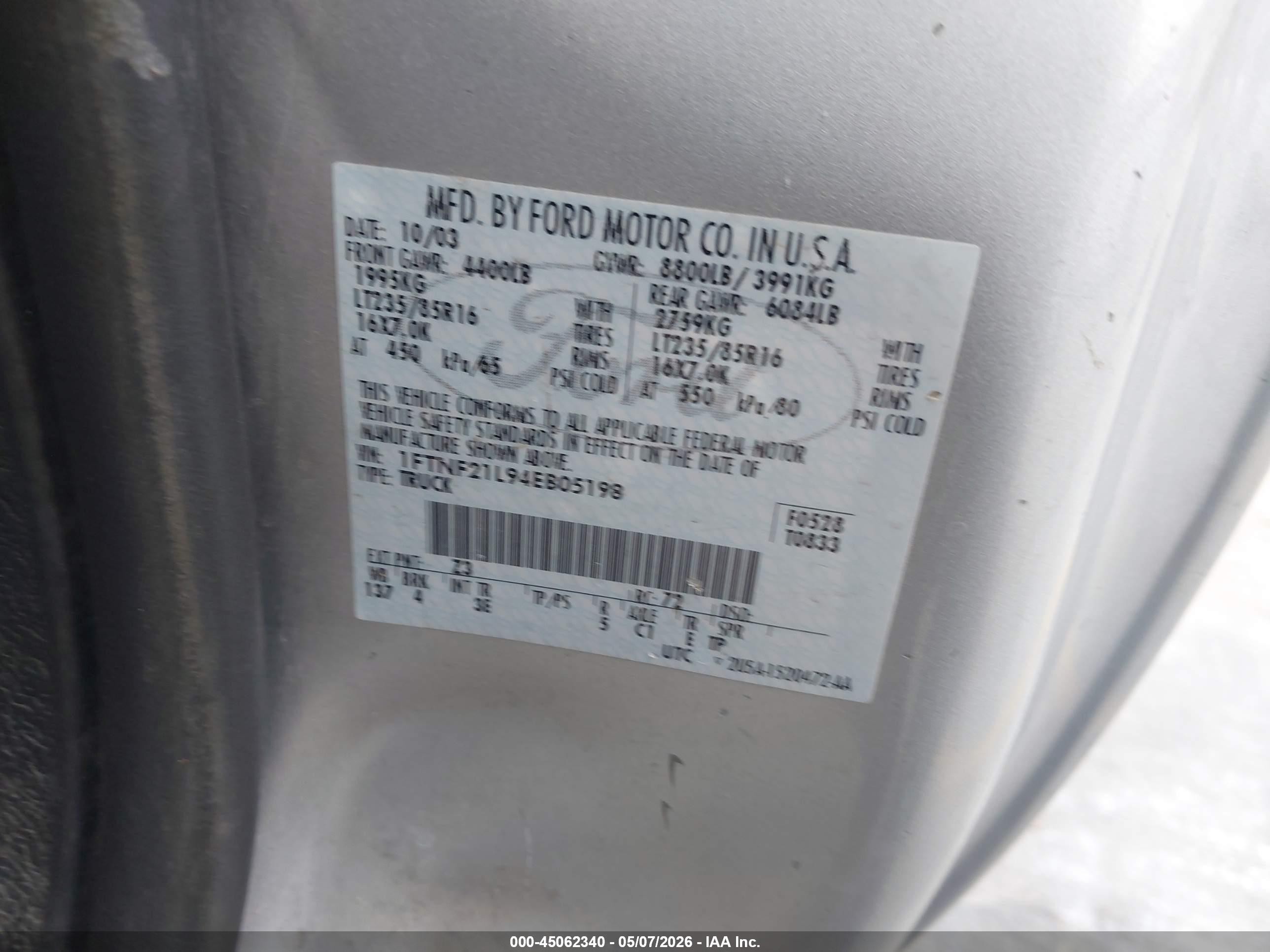 2004 Ford F-250 Gray vin: 1FTNF21L94EB05198