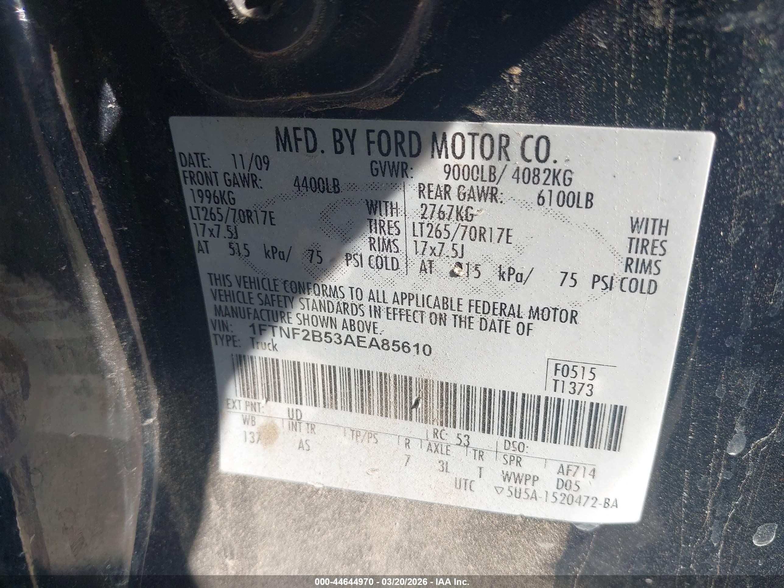2010 Ford Super Duty F-250 Srw Xl/xlt Черный vin: 1FTNF2B53AEA85610