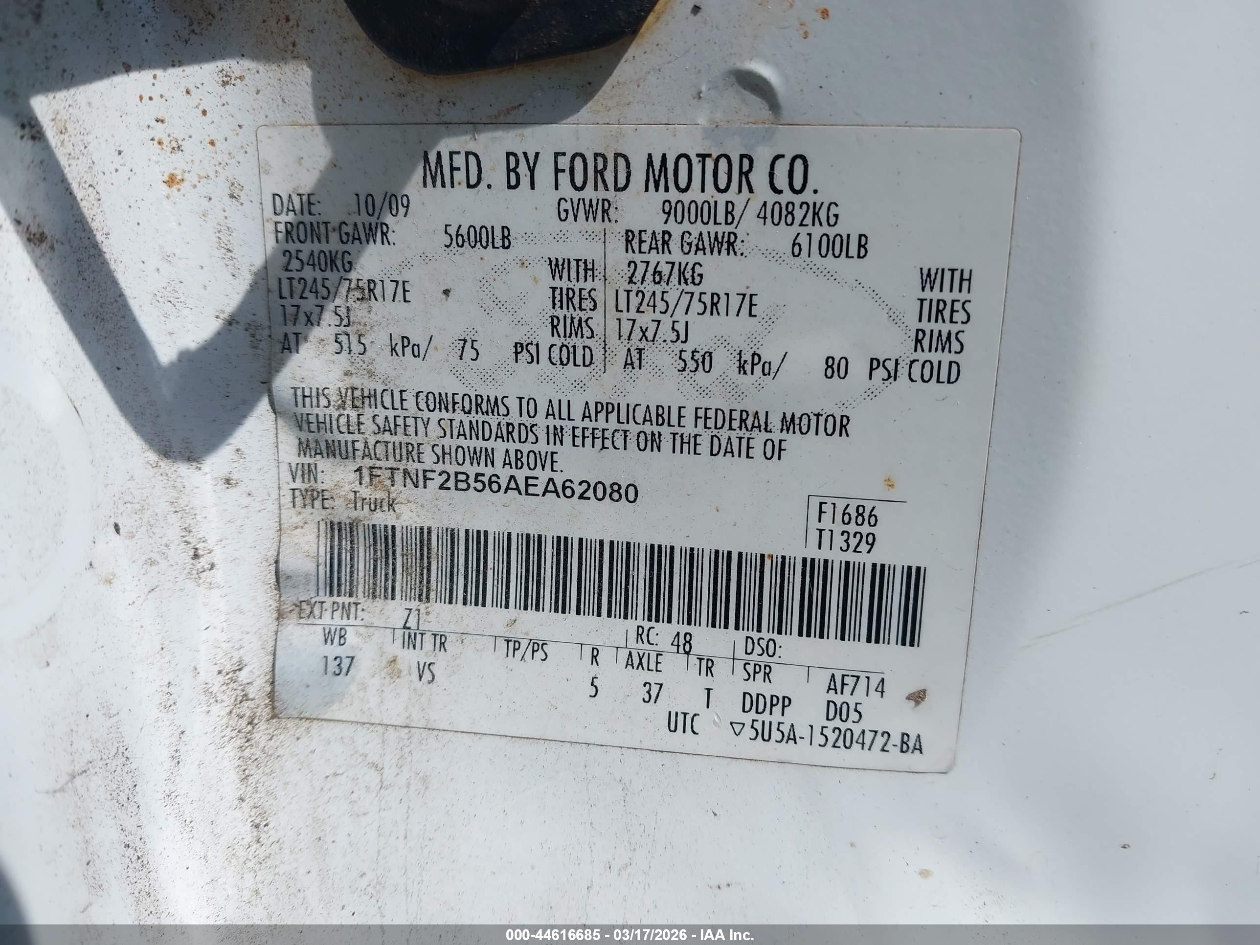 2010 Ford Super Duty F-250 Srw Xl/xlt Белый vin: 1FTNF2B56AEA62080