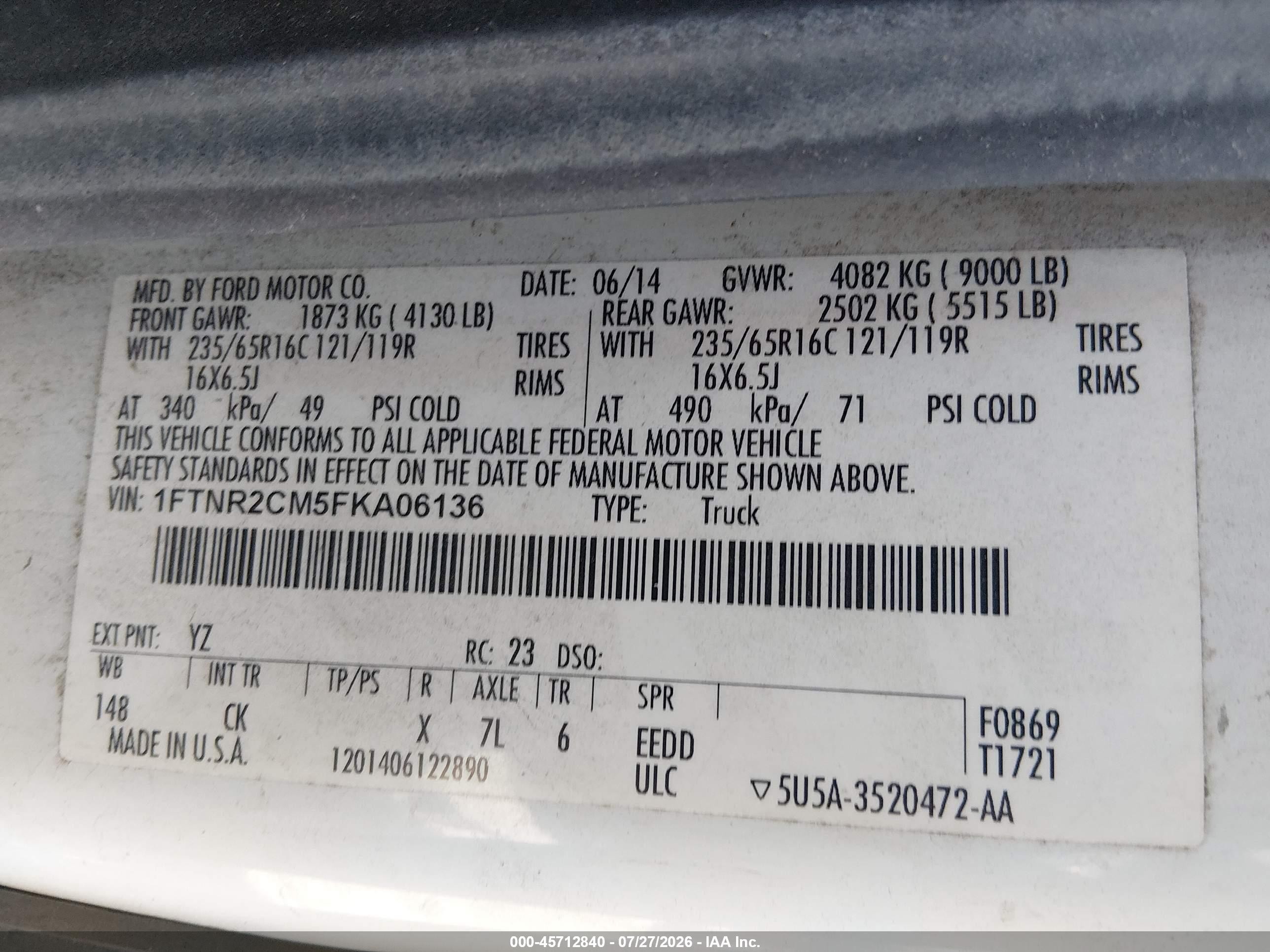 2015 Ford Transit-250   White vin: 1FTNR2CM5FKA06136