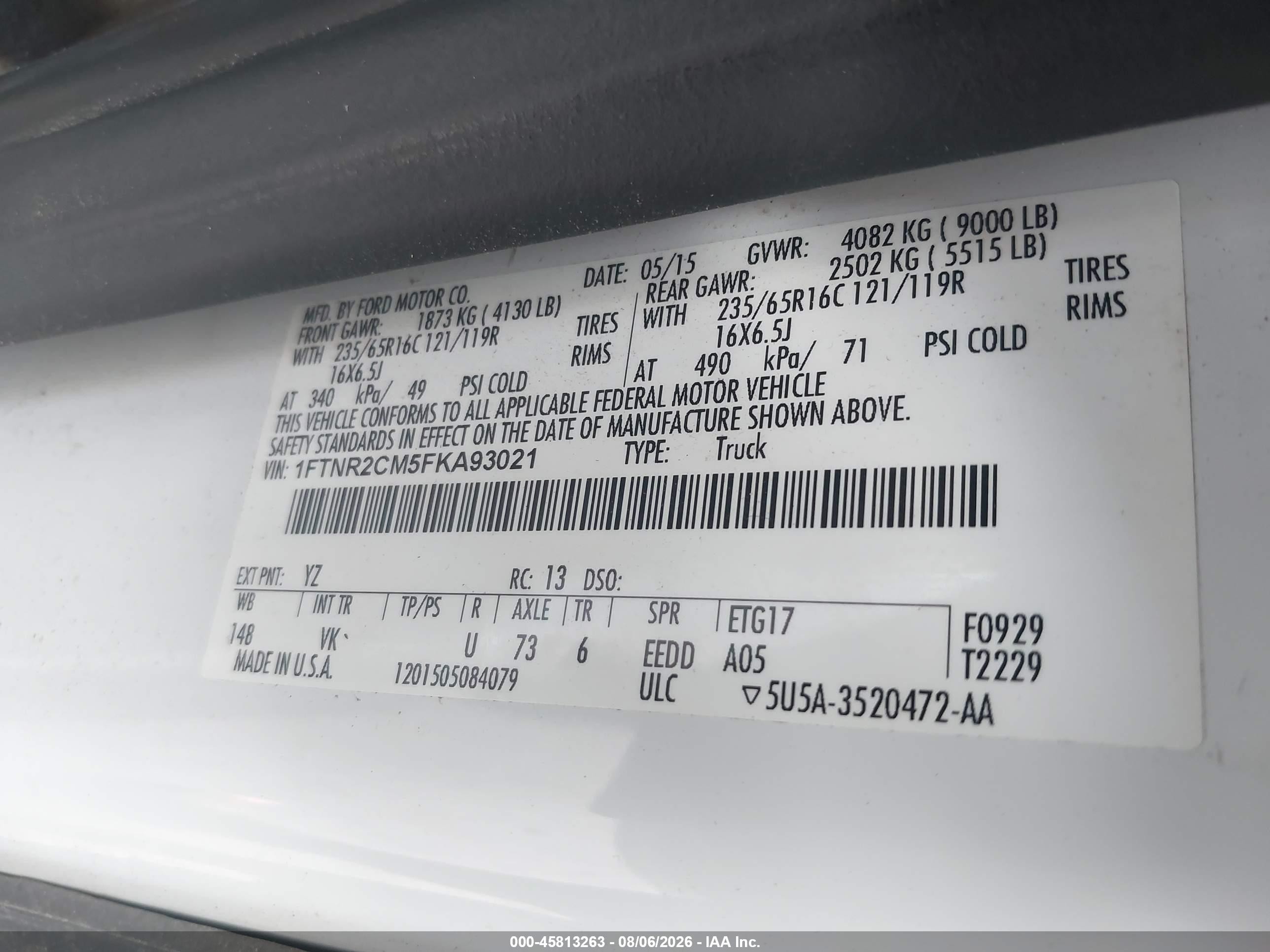 2015 Ford Transit-250   White vin: 1FTNR2CM5FKA93021