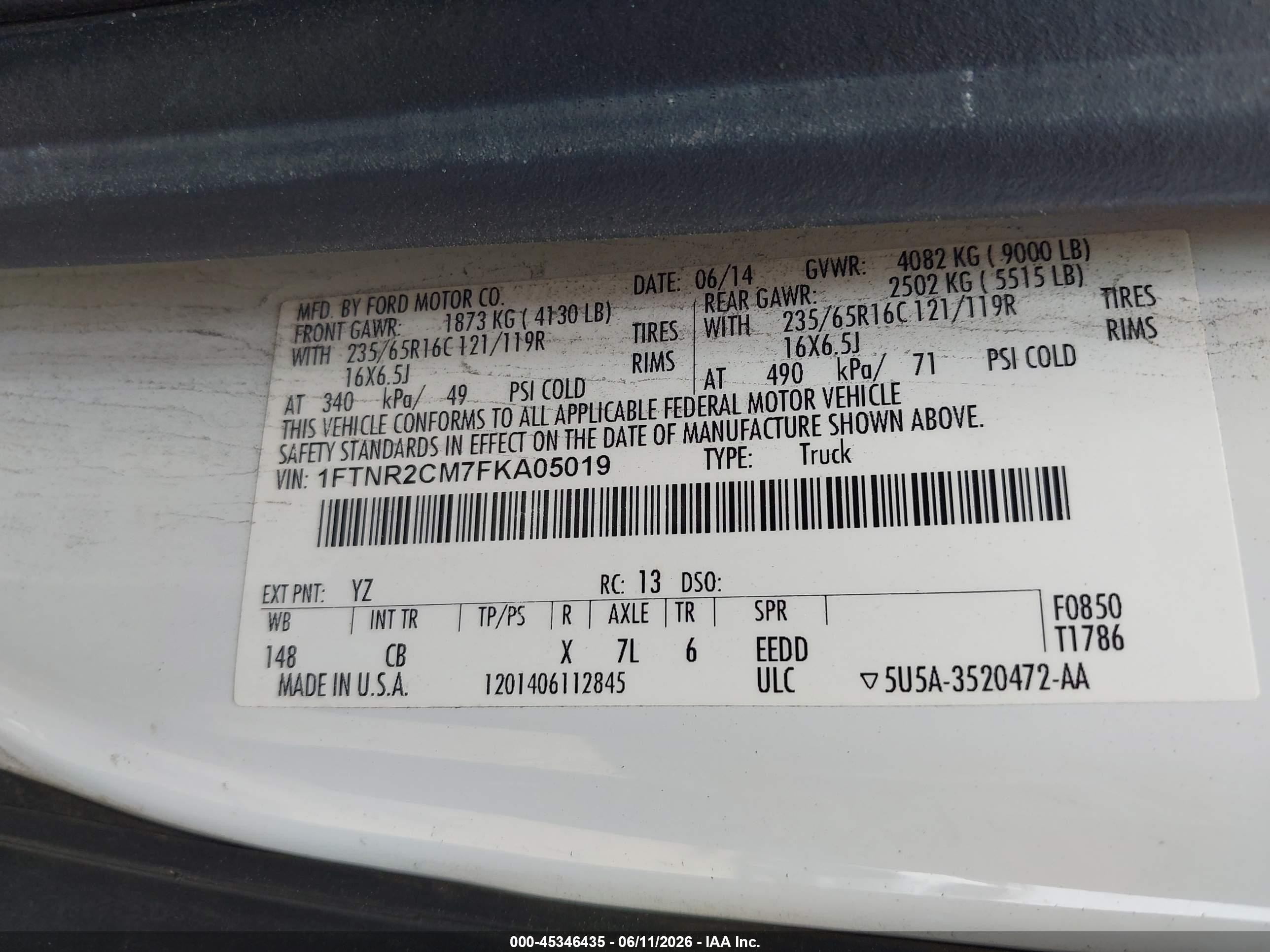 2015 Ford Transit-250 White vin: 1FTNR2CM7FKA05019