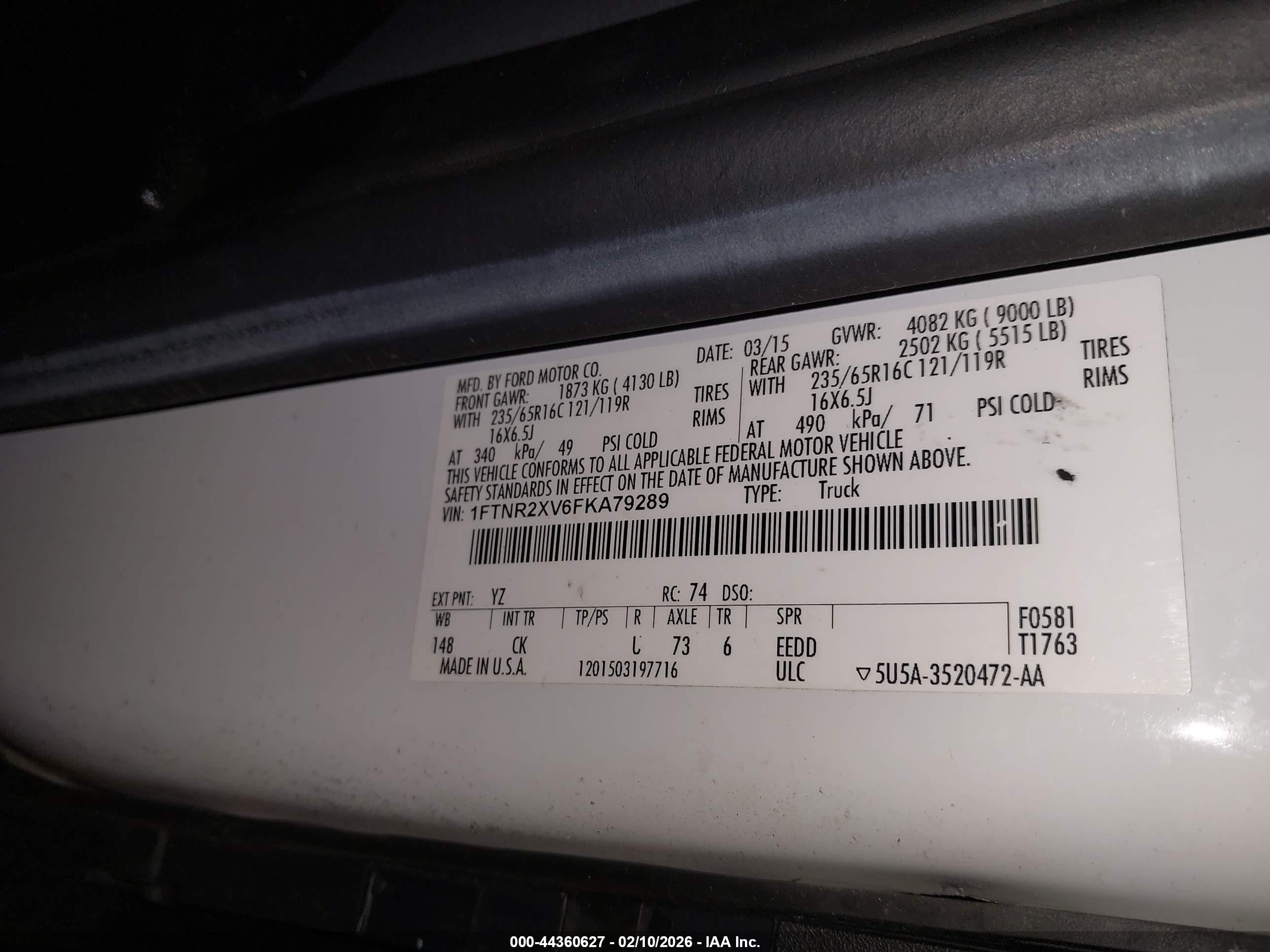 2015 Ford Transit-250 White vin: 1FTNR2XV6FKA79289
