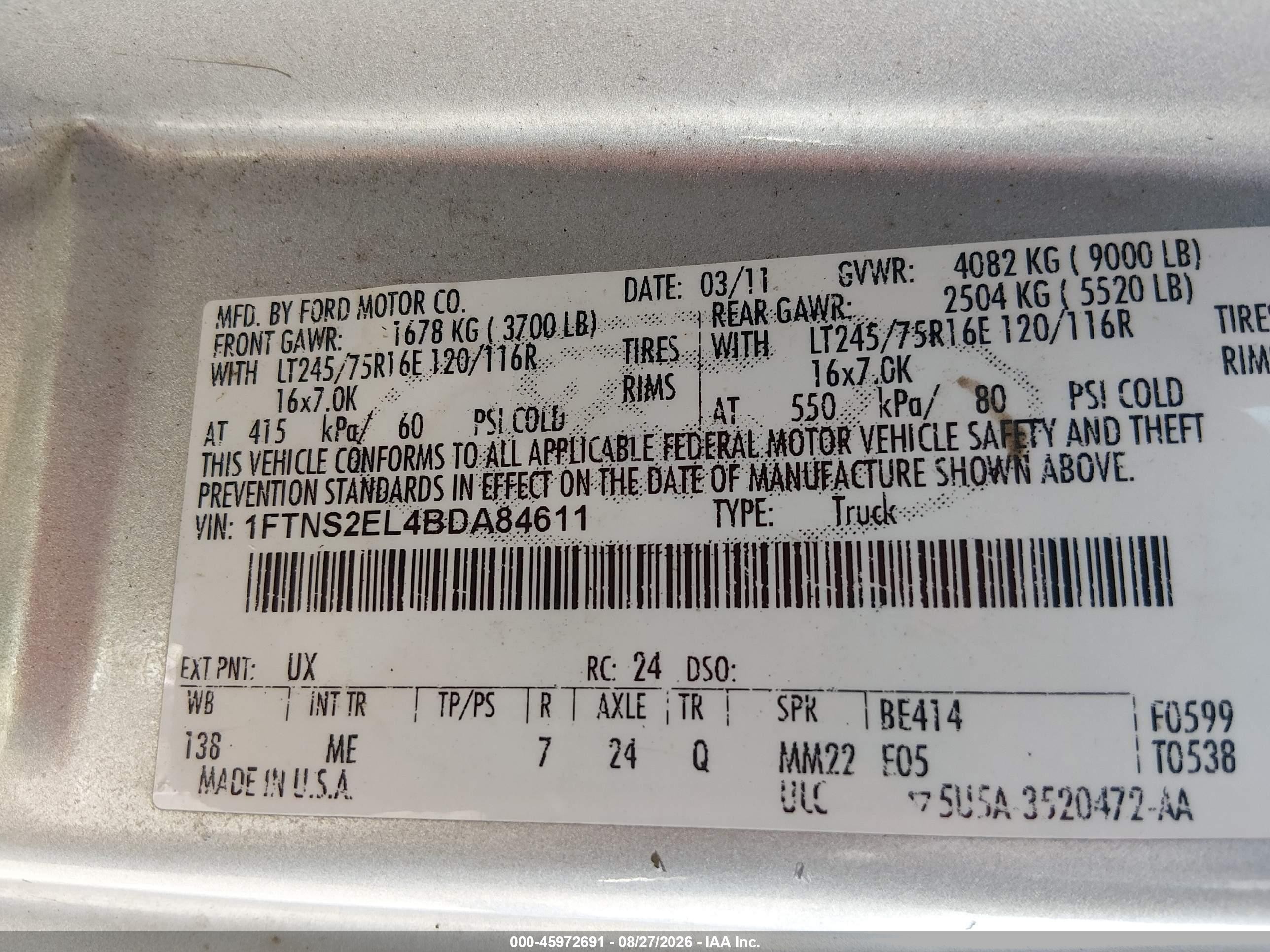 2011 Ford E-250 Commercial Silver vin: 1FTNS2EL4BDA84611