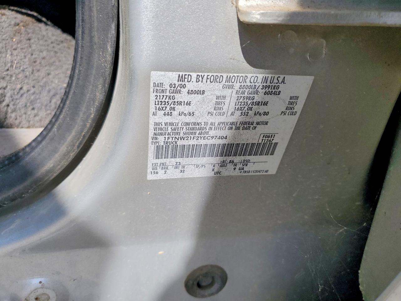 2000 Ford F250 Super Duty Gray vin: 1FTNW21F2YEC97404