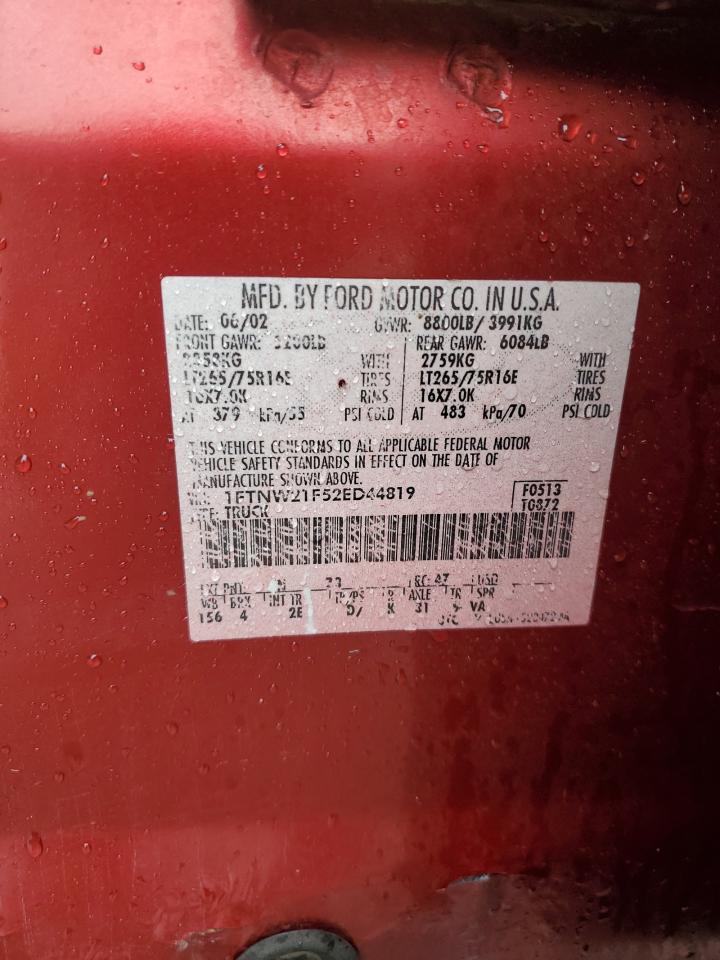 2002 Ford F250 Super Duty Maroon vin: 1FTNW21F52ED44819