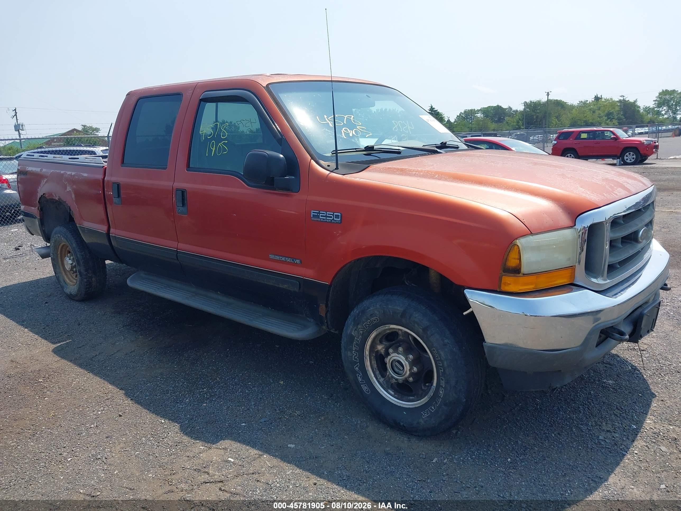 2001 Ford F-250 Lariat/xl/xlt Orange vin: 1FTNW21F61EB31179