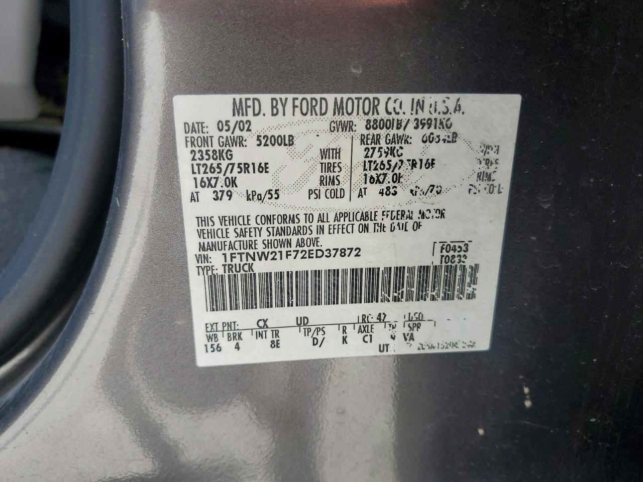 2002 Ford F250 Super Duty Gray vin: 1FTNW21F72ED37872