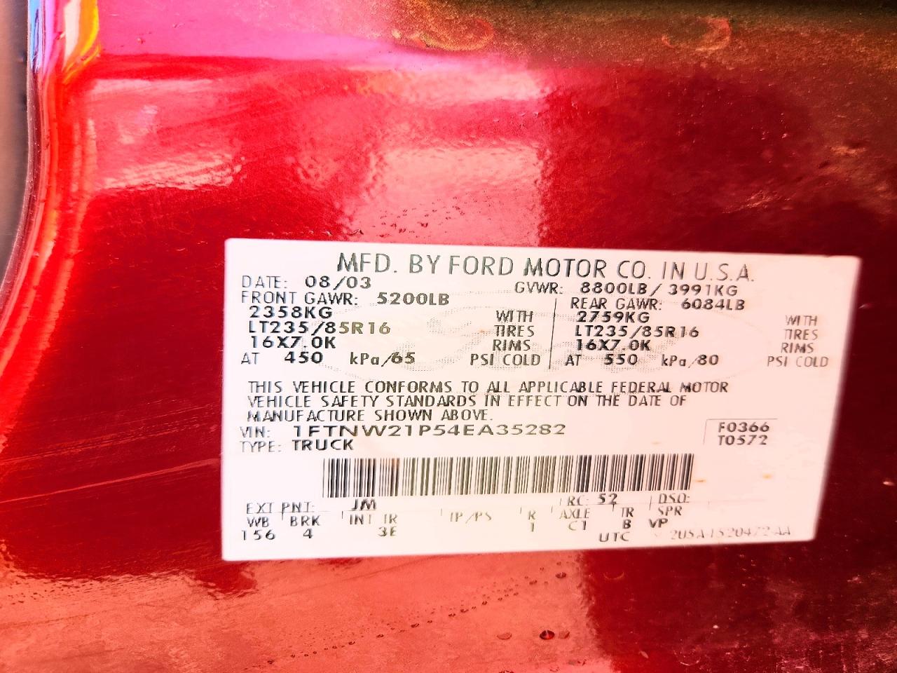 2004 Ford F250 Super Duty Maroon vin: 1FTNW21P54EA35282