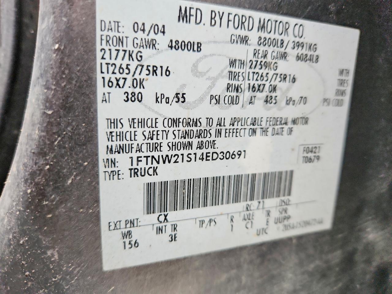 2004 Ford F250 Super Duty Gray vin: 1FTNW21S14ED30691