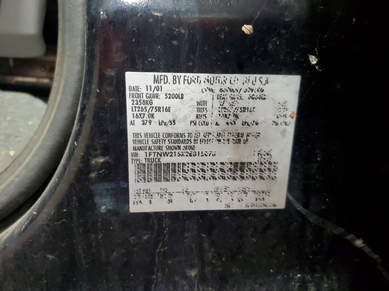 2002 Ford F250 Super Duty Черный vin: 1FTNW21SX2EB15078