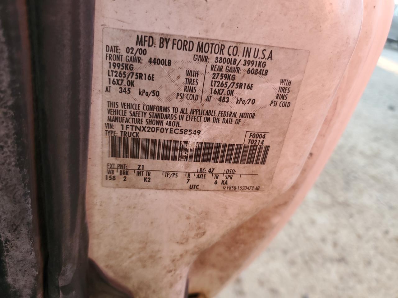 2000 Ford F250 Super Duty Super Duty White vin: 1FTNX20F0YEC58549