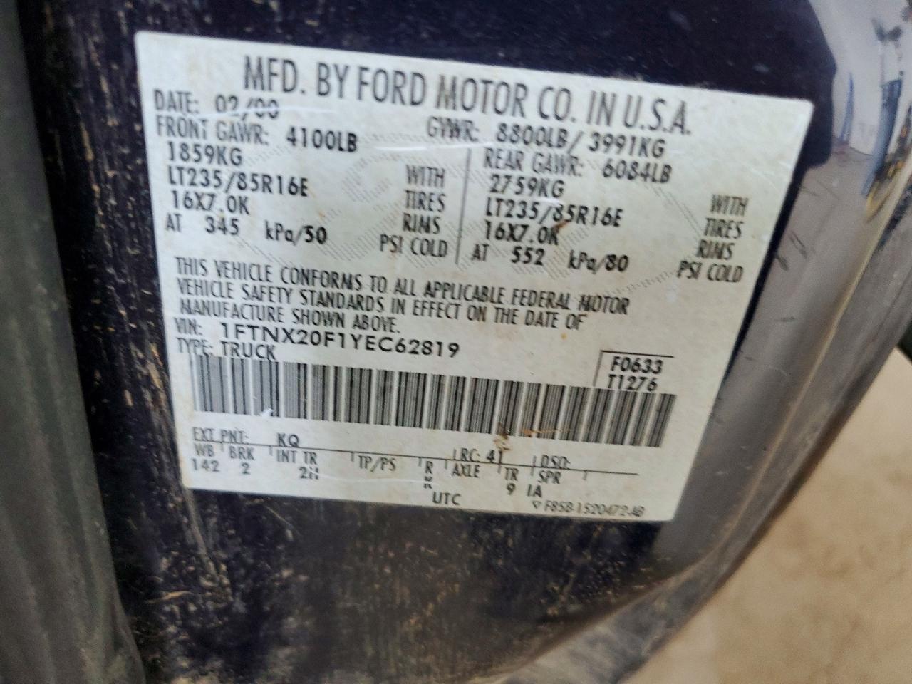 2000 Ford F250 Super Duty Two Tone vin: 1FTNX20F1YEC62819