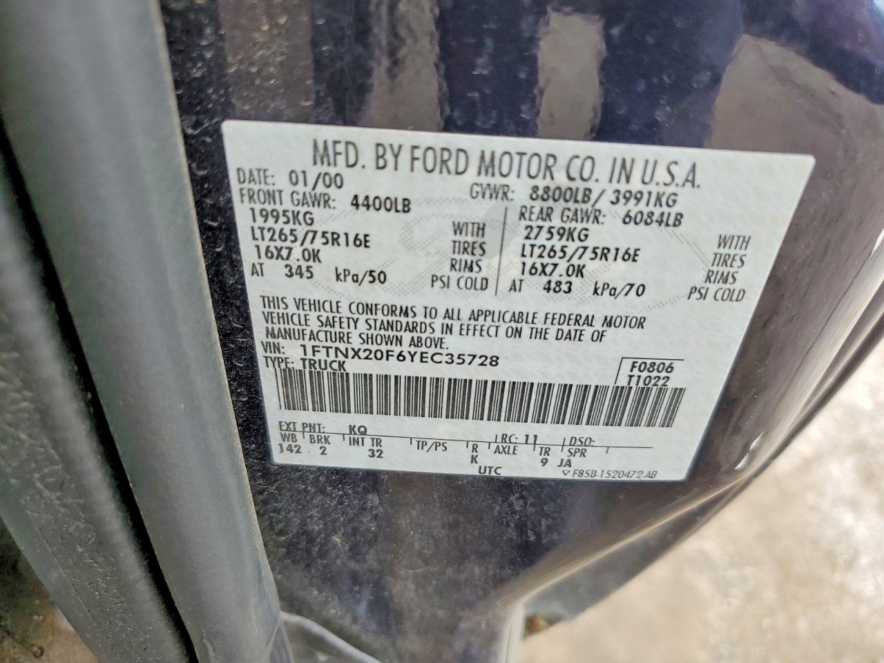 2000 Ford F250 Super Duty Blue vin: 1FTNX20F6YEC35728