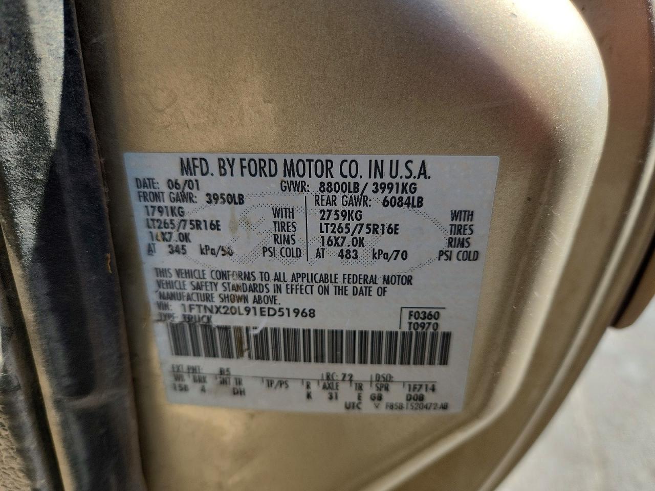 2001 Ford F250 Super Duty Gold vin: 1FTNX20L91ED51968
