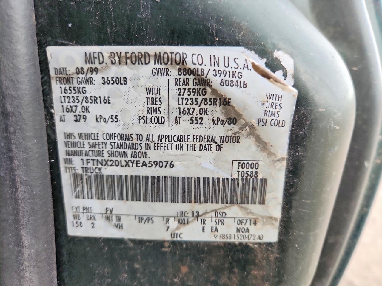 2000 Ford F250 Super Duty Green vin: 1FTNX20LXYEA59076