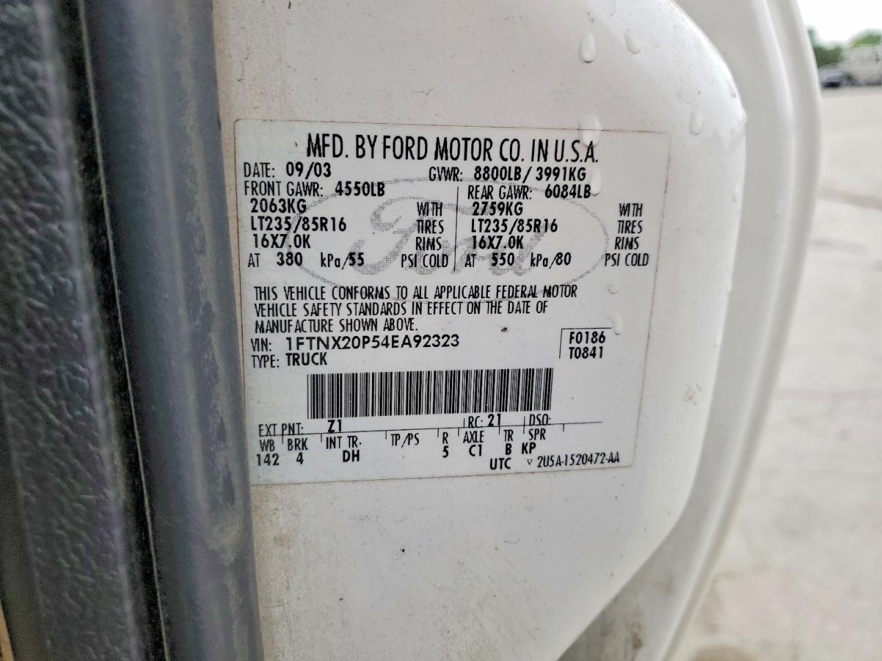 2004 Ford F250 Super Duty Белый vin: 1FTNX20P54EA92323