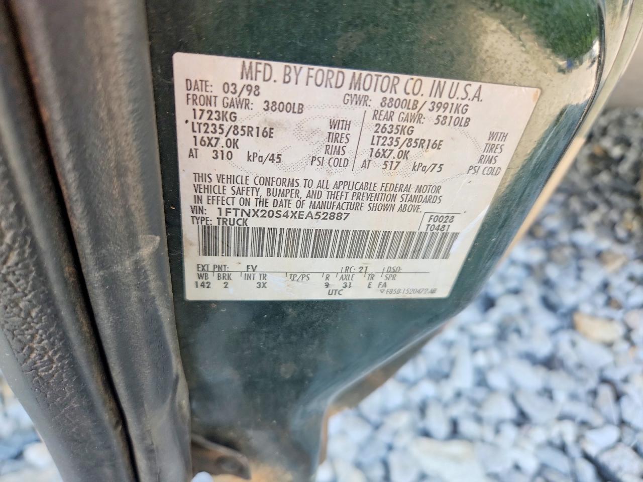 1999 Ford F250 Super Duty Green vin: 1FTNX20S4XEA52887